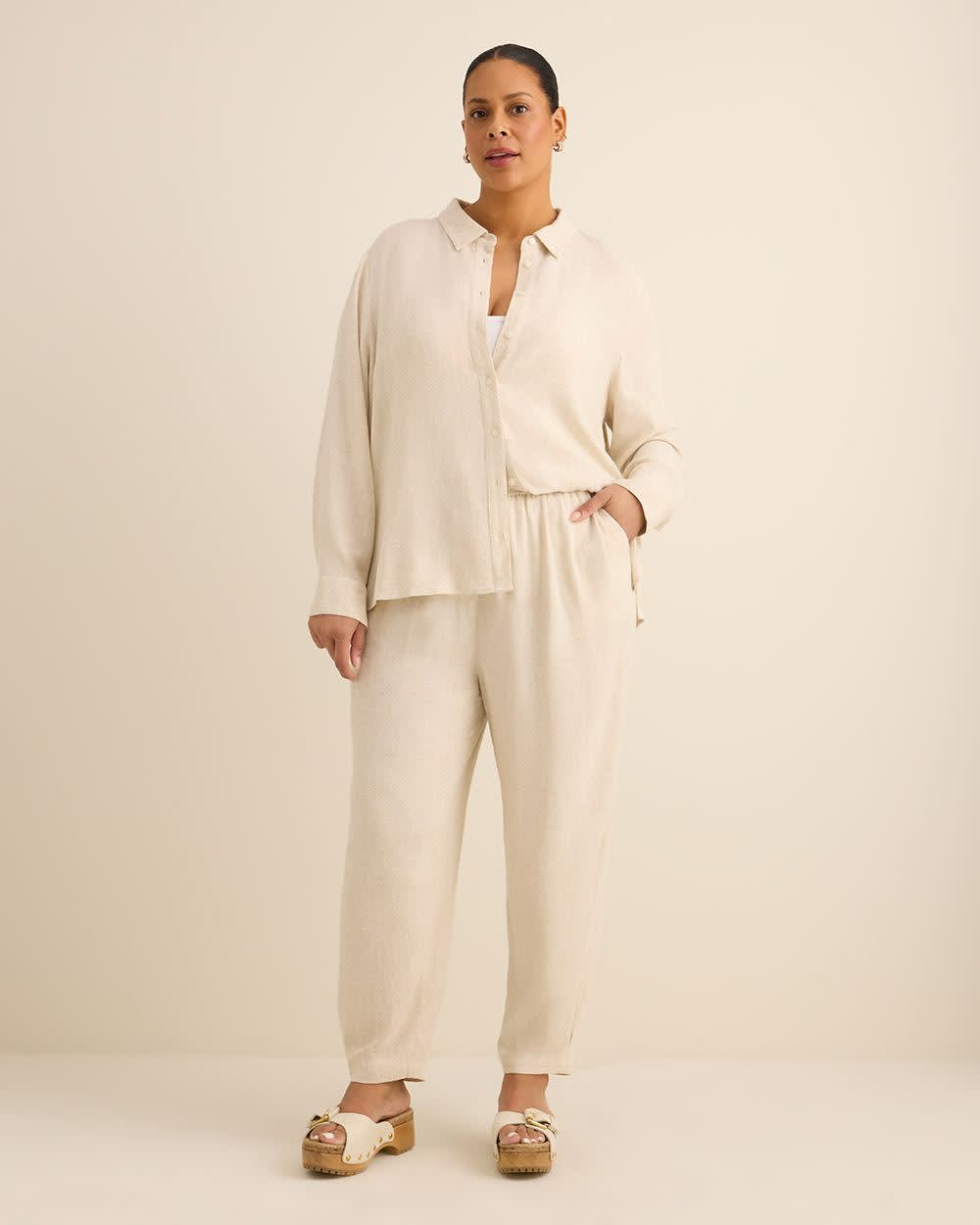 Linen Blend Pull-On Barrel-Leg Pant