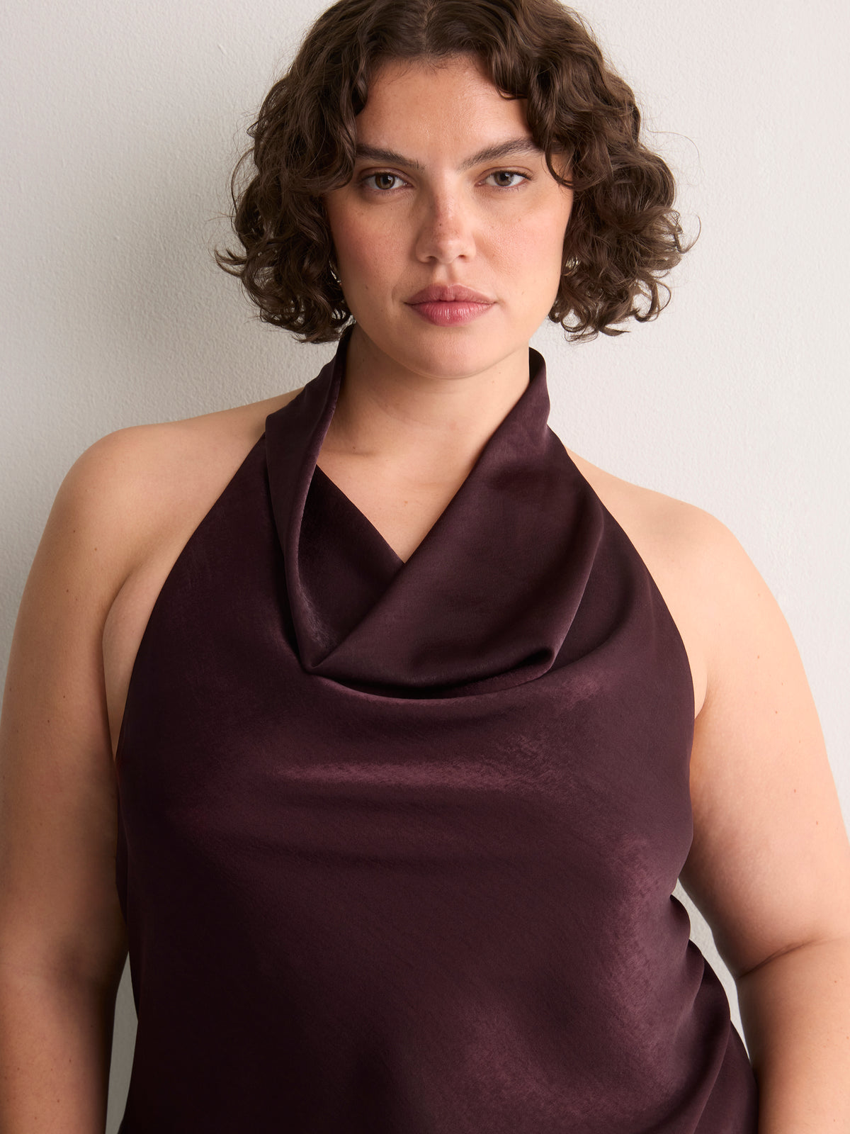 Satin Straight Sleeveless Halter Top