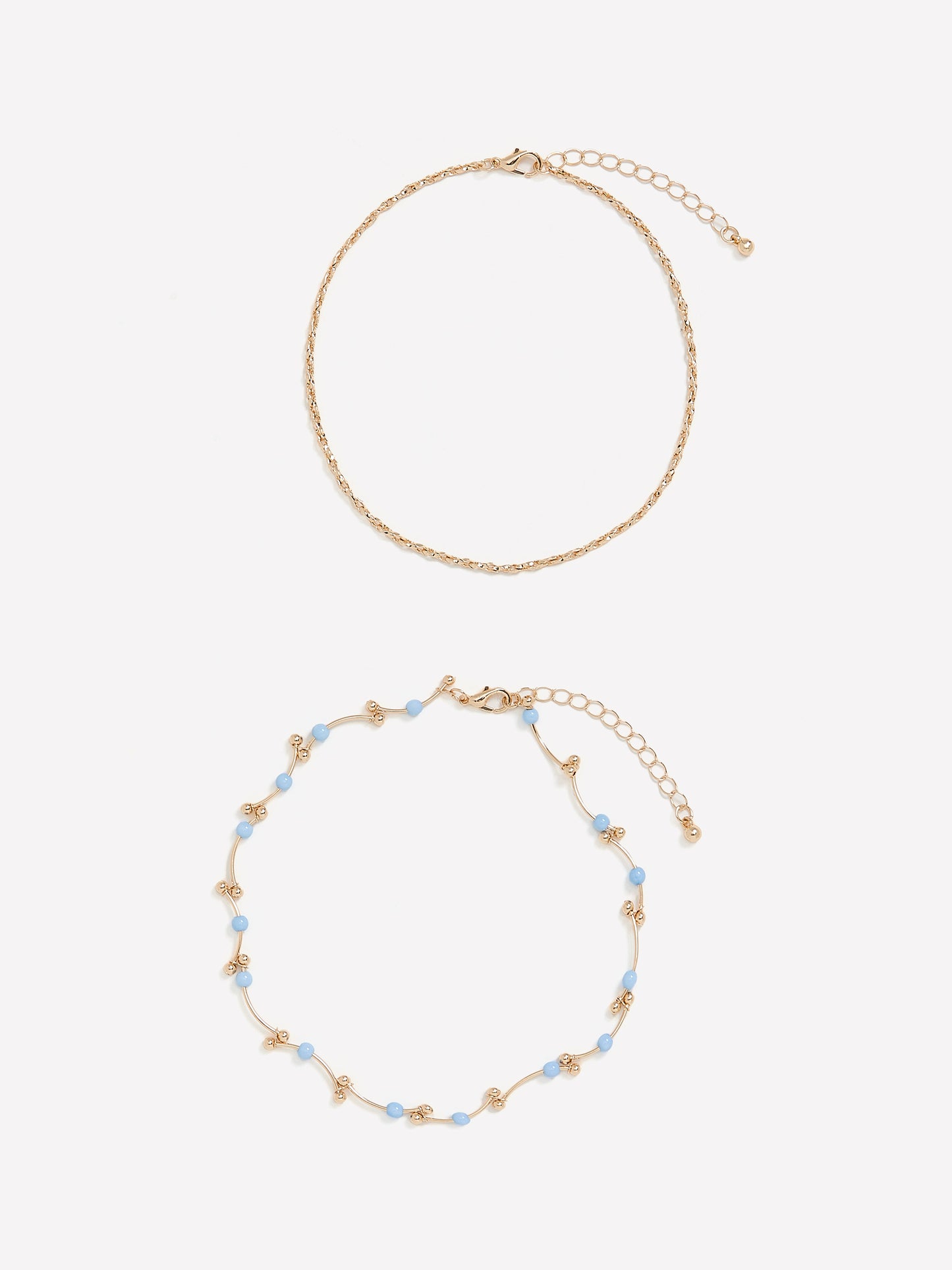 Golden Beaded Anklets, Set of 2