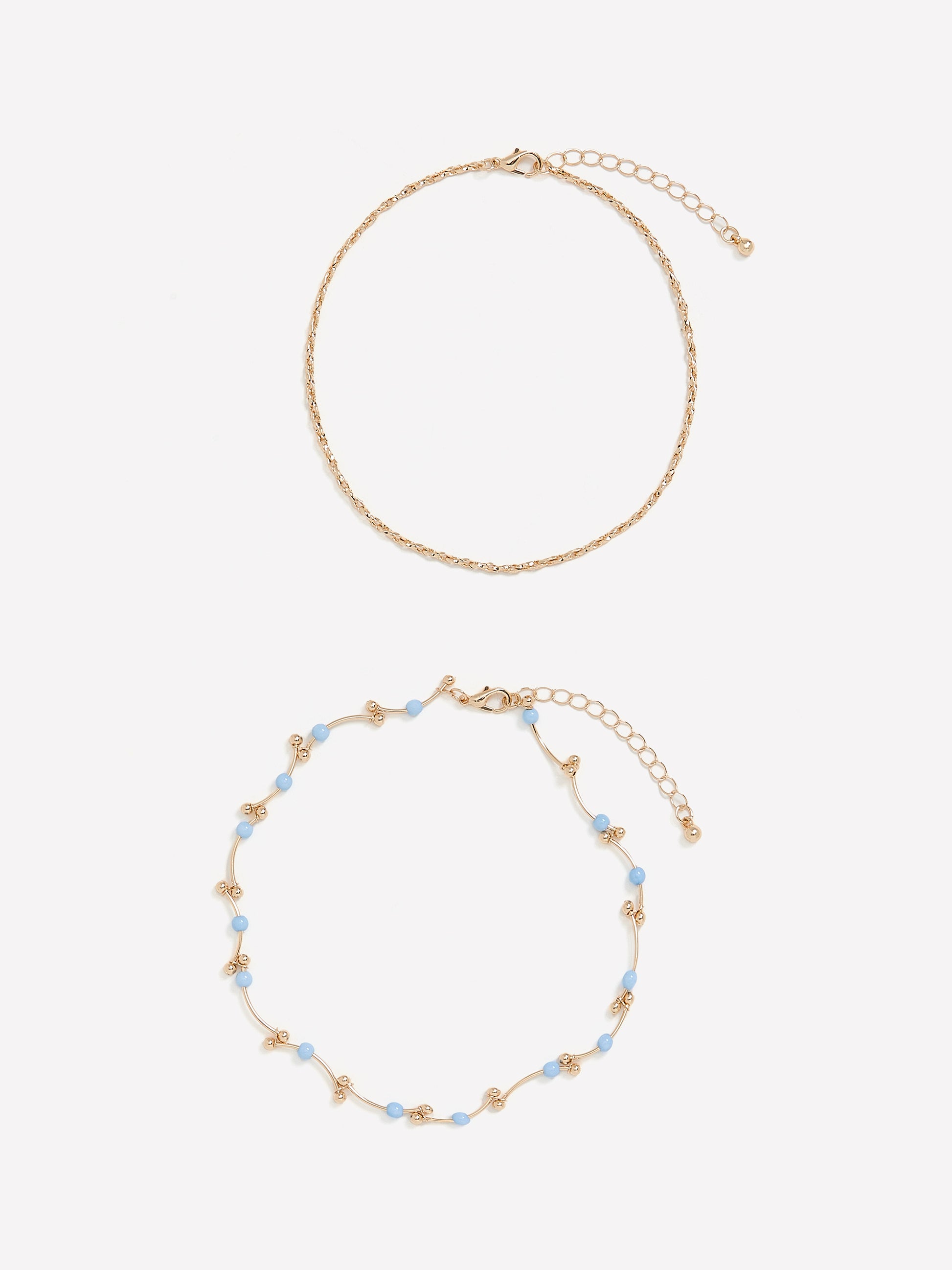 Golden Beaded Anklets, Set of 2