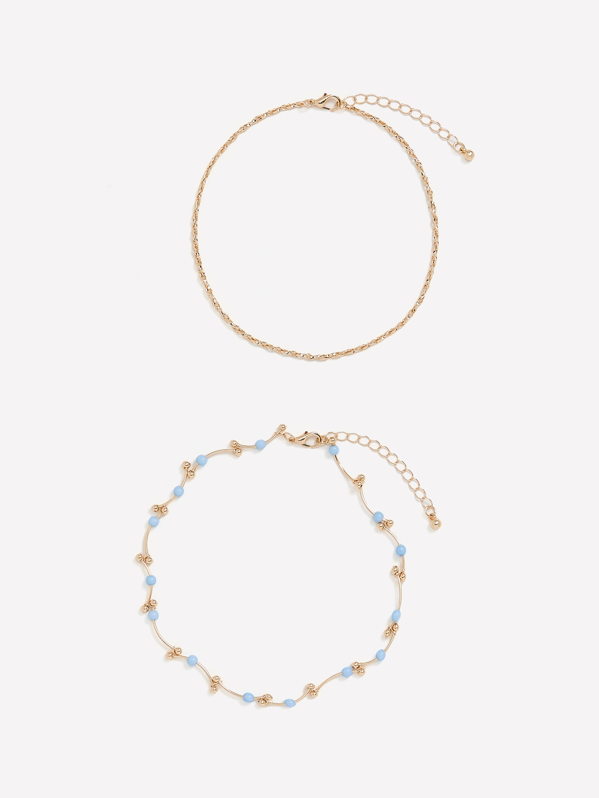 Golden Beaded Anklets, Set of 2