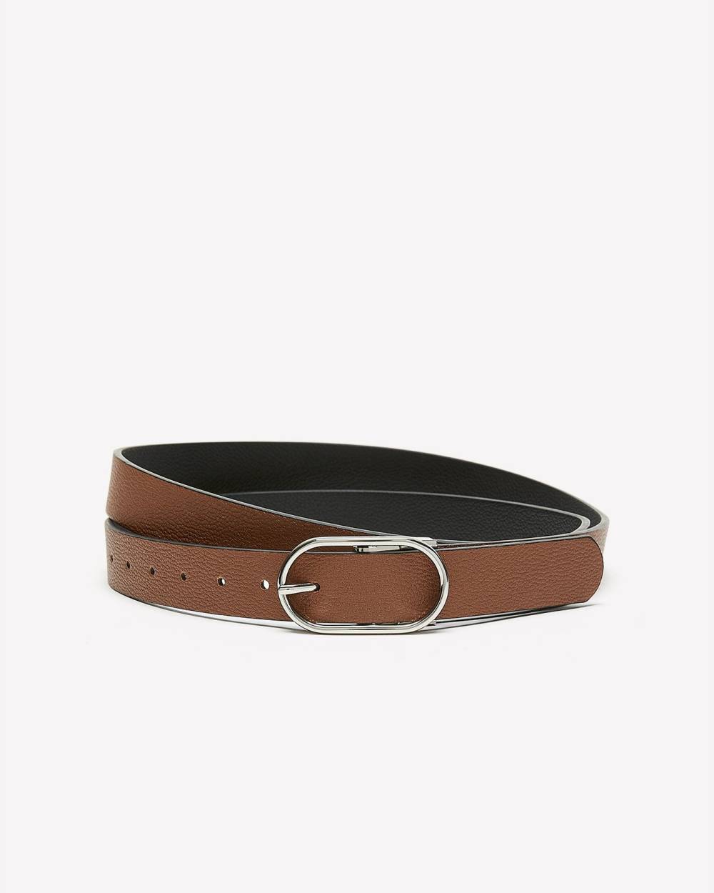 Reversible Faux-Leather Belt with Oval Buckle
