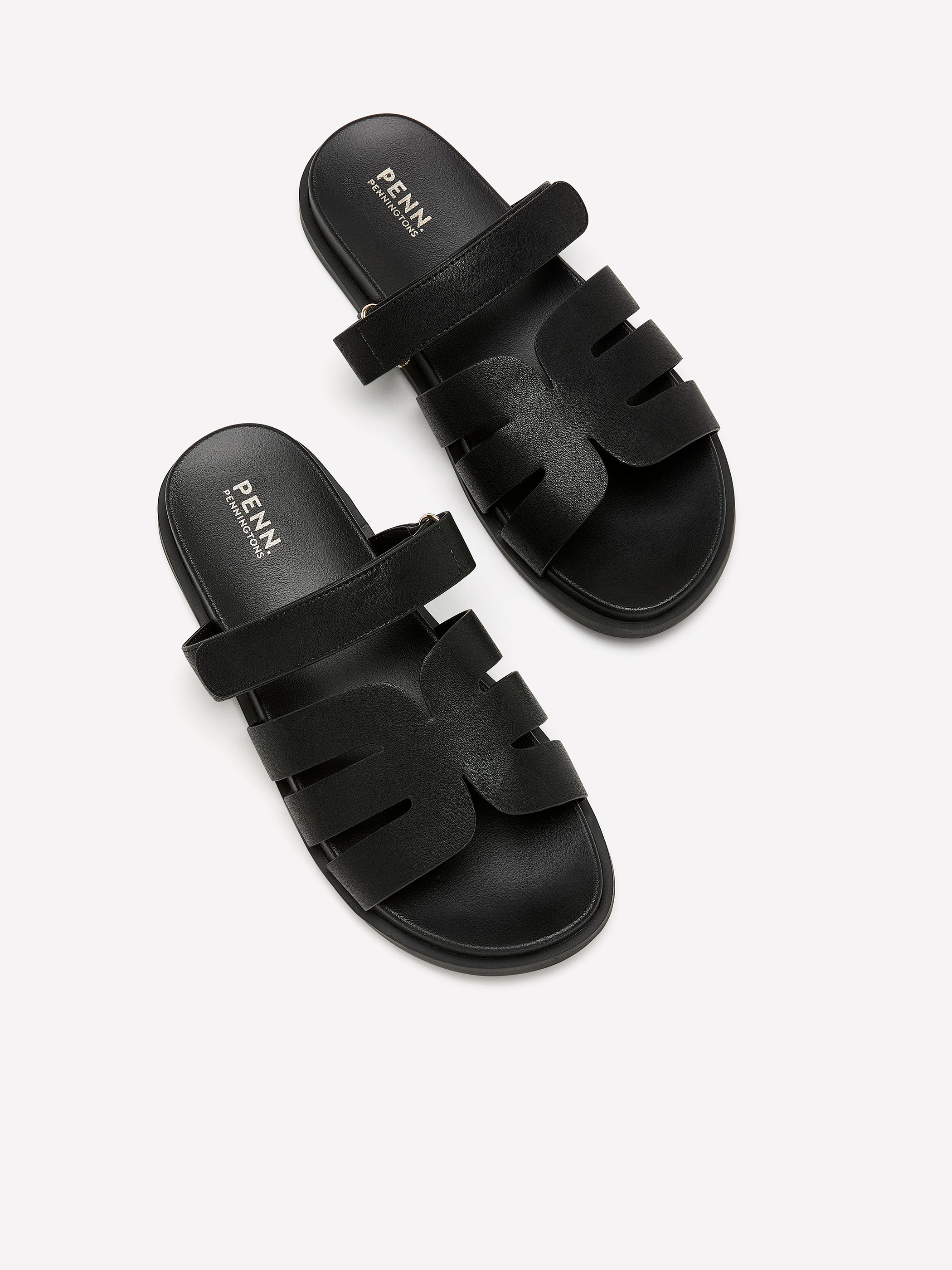 Wide Width, Dream Black Faux-Leather Footbed H-Band Flat Sandal