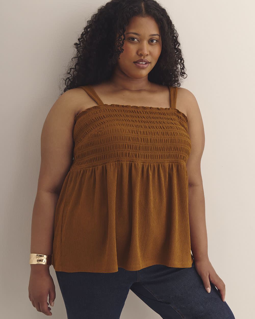 Smocking Knit Top with Large Straps