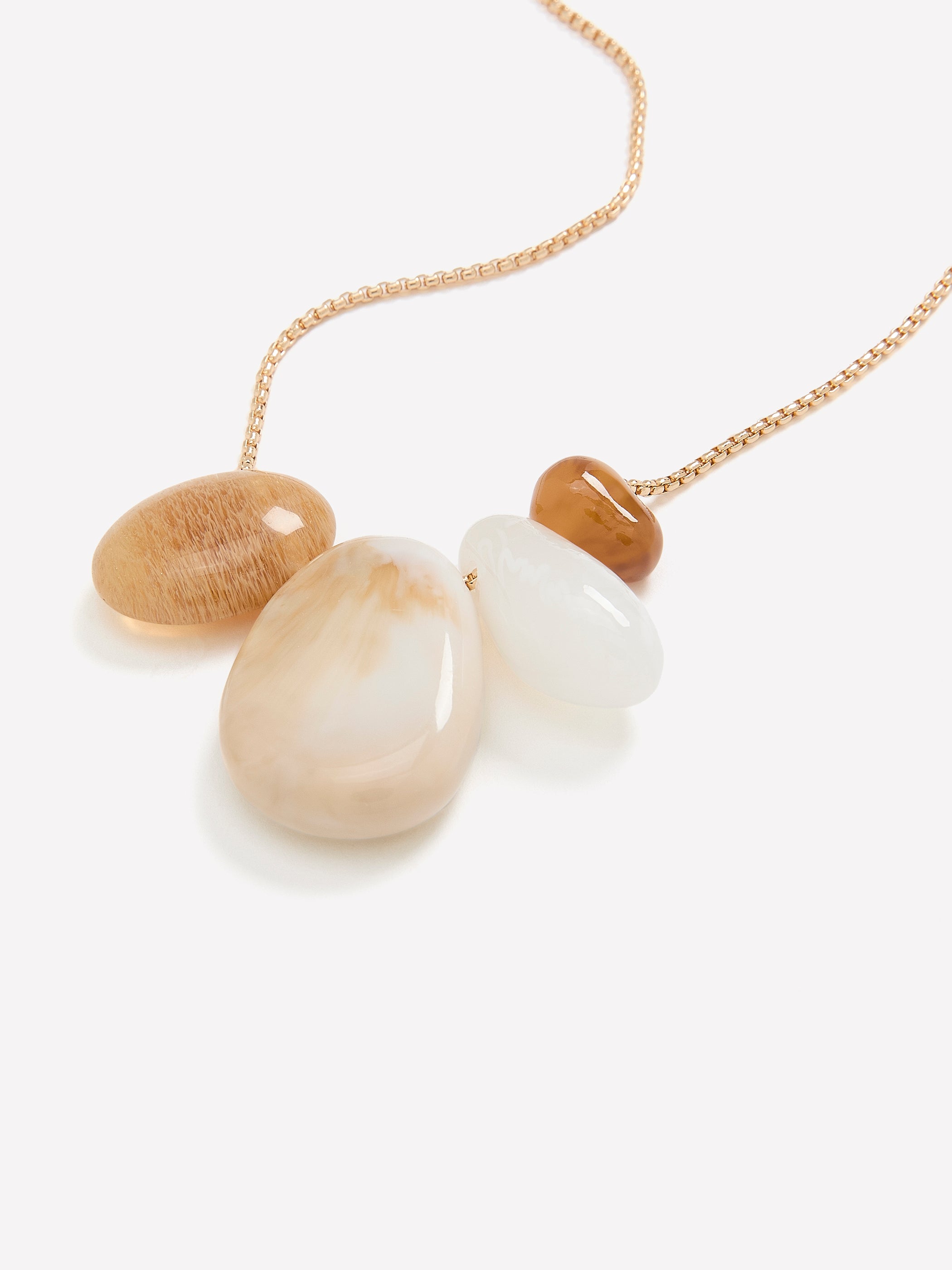 Long Golden Necklace with Resin Beads