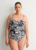 Black Foliage-Print Twisted Bandeau One-Piece Swimsuit