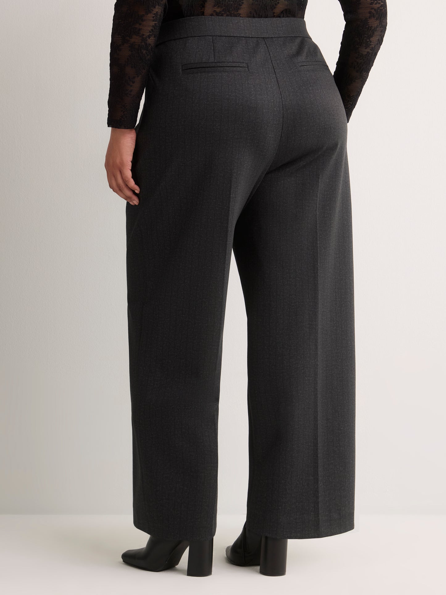 Charcoal Pinstripe Pull-On Wide-Leg Pant, Essential Pant