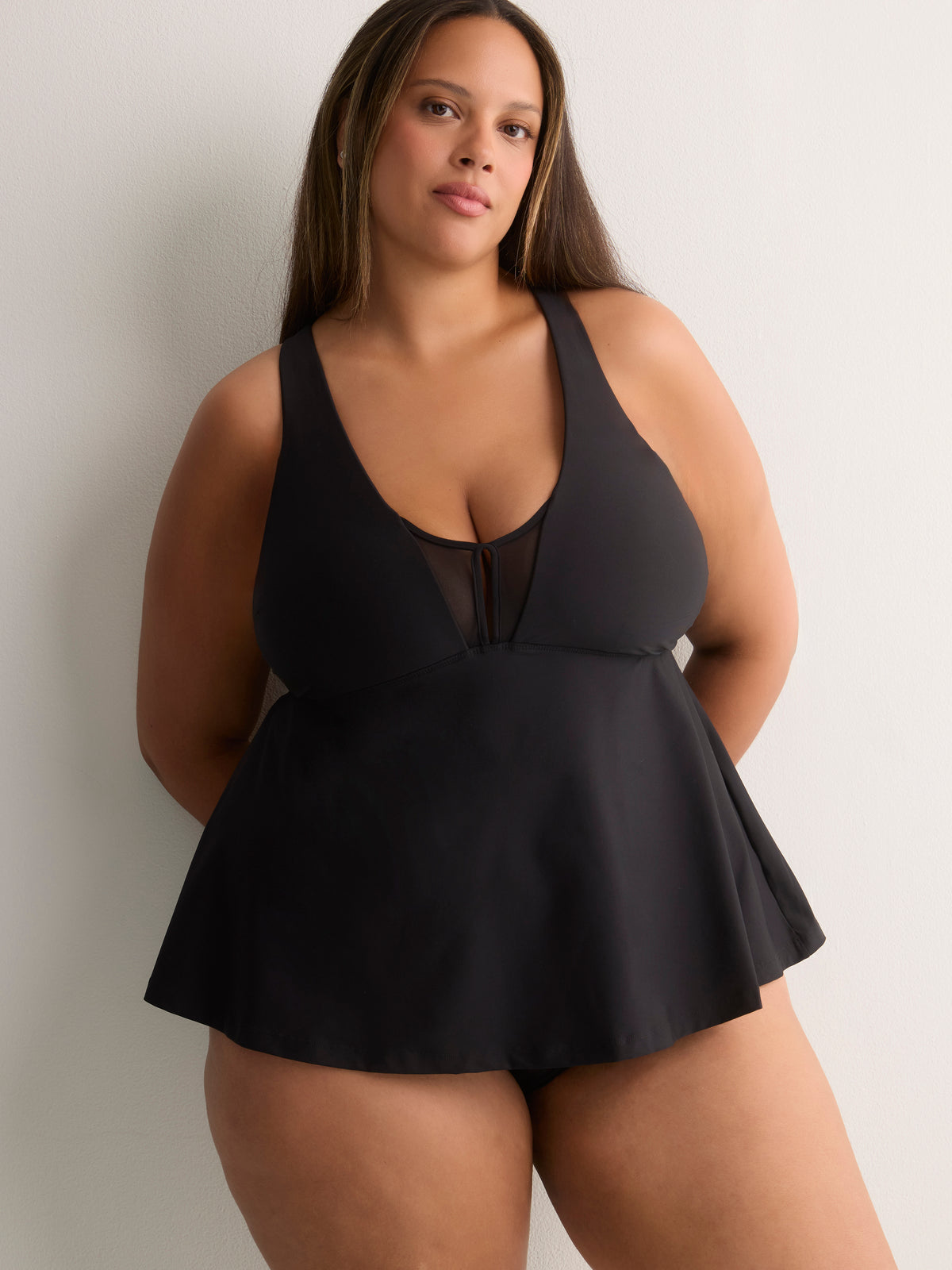 Black Full Swing Tankini Top with Mesh Insert