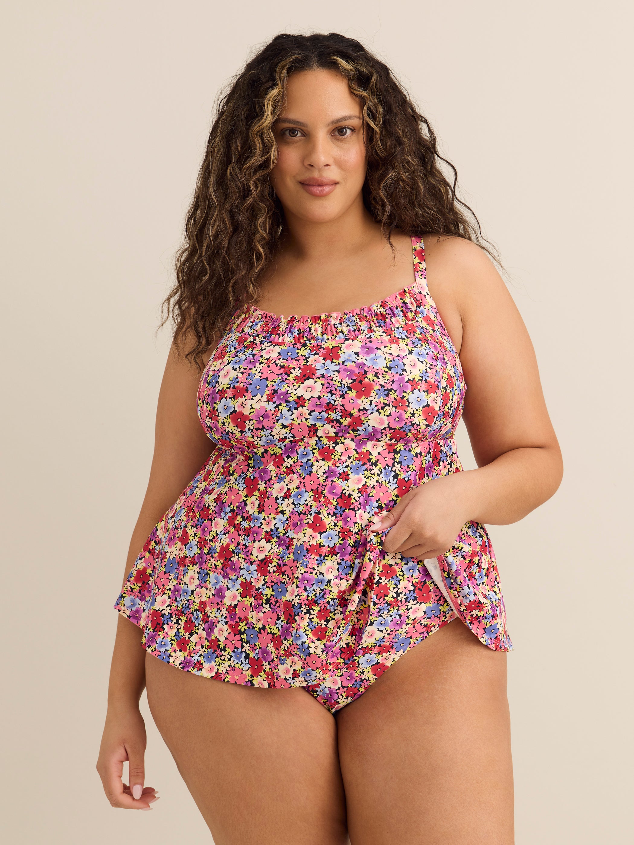 Floral Full Swing Tankini Top with Smocking Detail