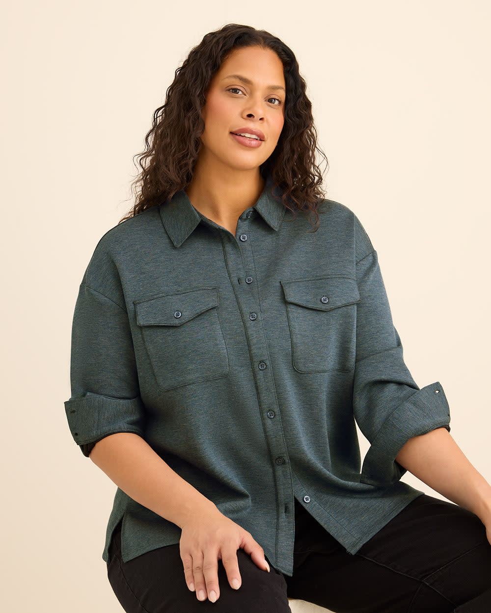 Buttoned-Down Stretch Knit Shirt