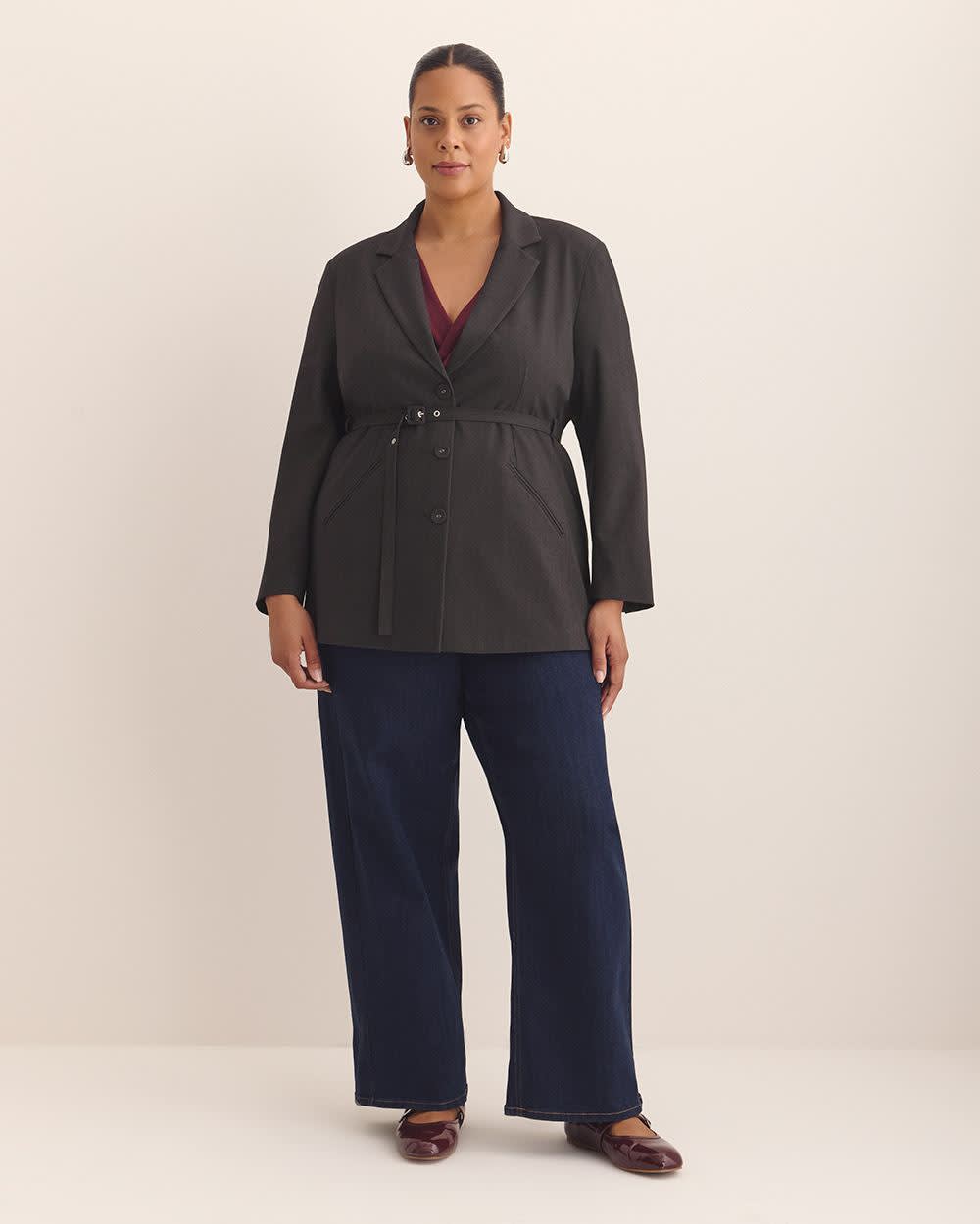 Single-Breasted Blazer with Cinching Belt