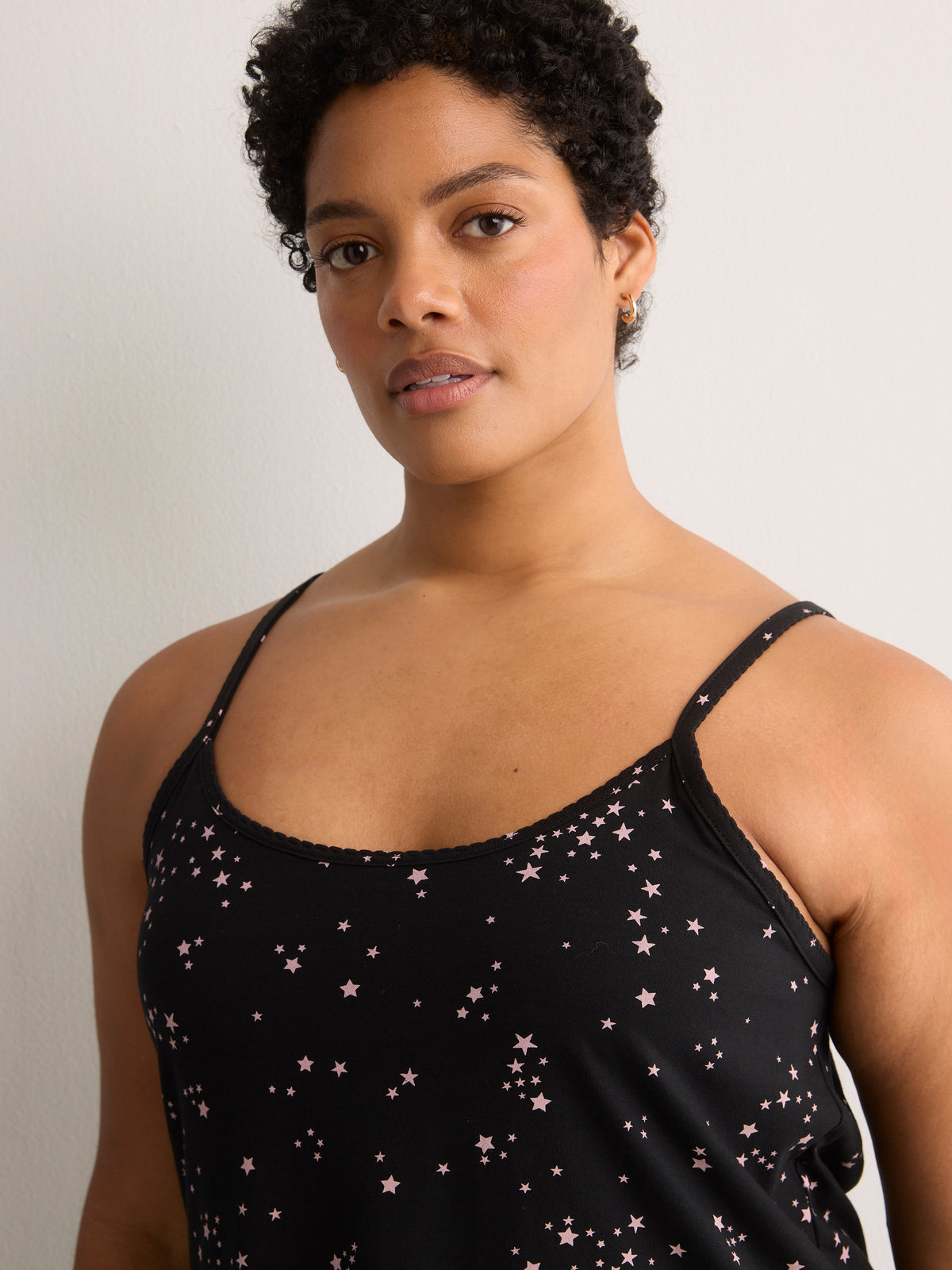 Star-Print Sleeveless Cotton Nighty with Inner Bra - tiVOGLIO