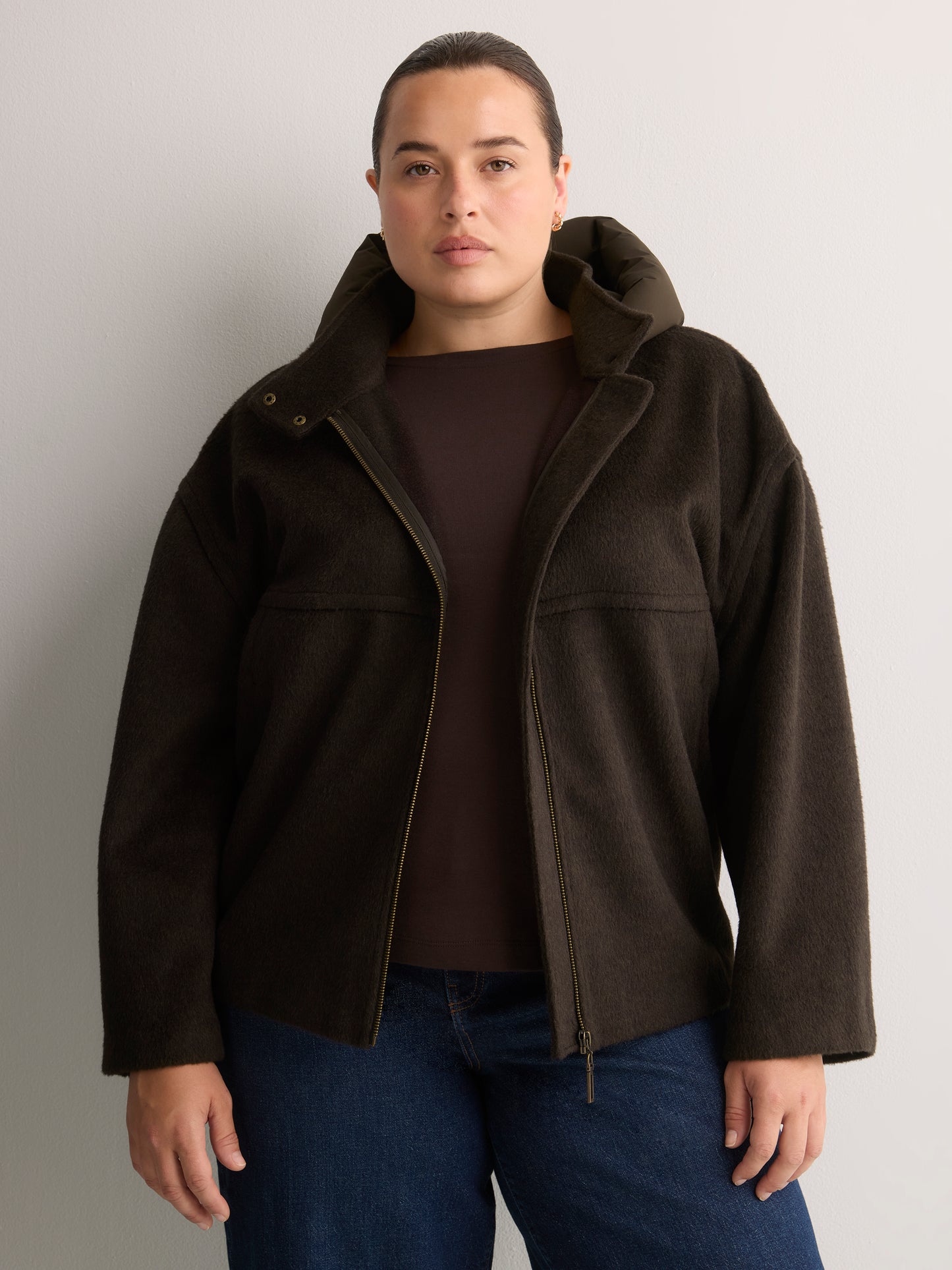 Unlined Coat with Puffer Hood