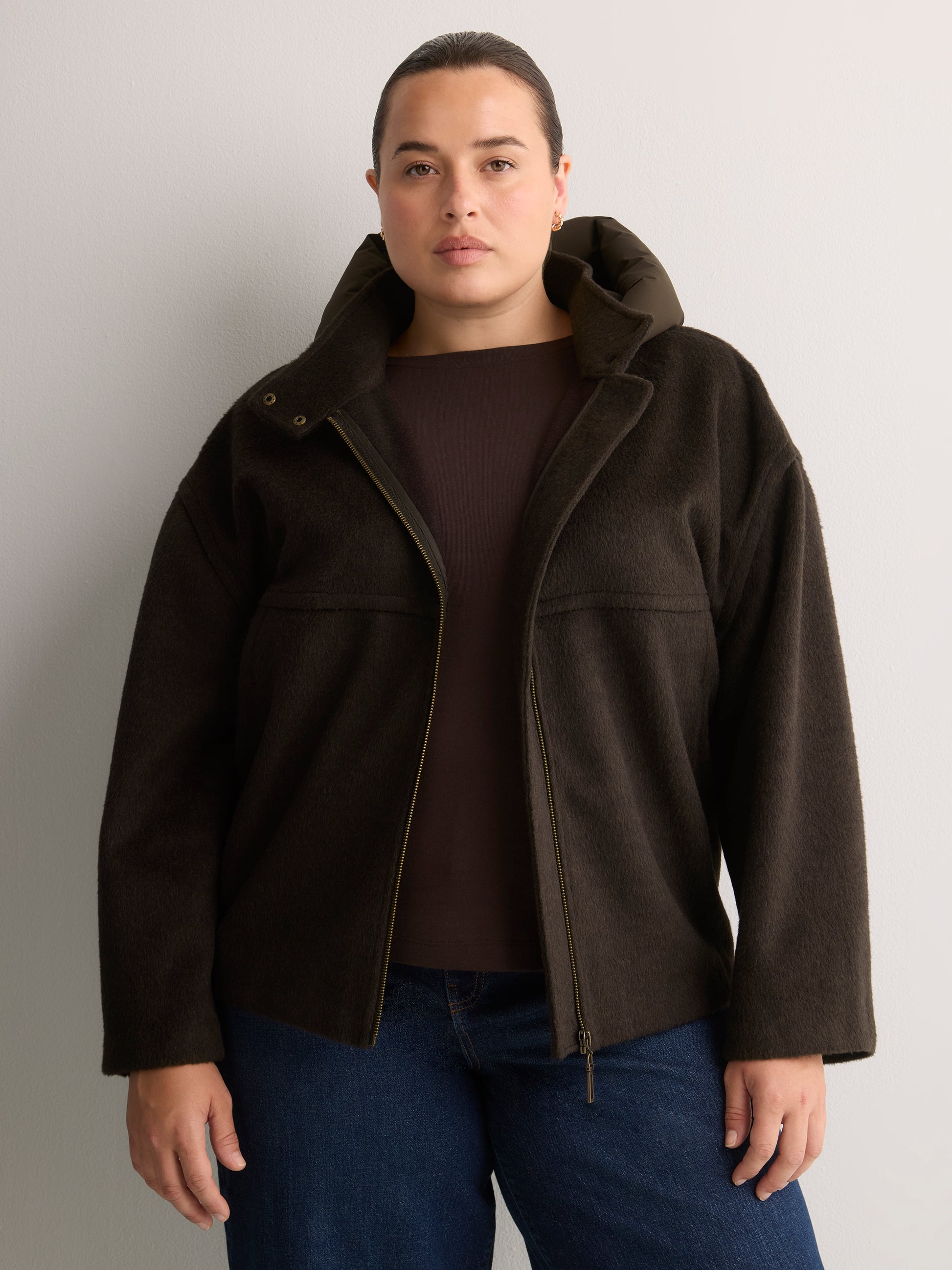 Unlined Coat with Puffer Hood