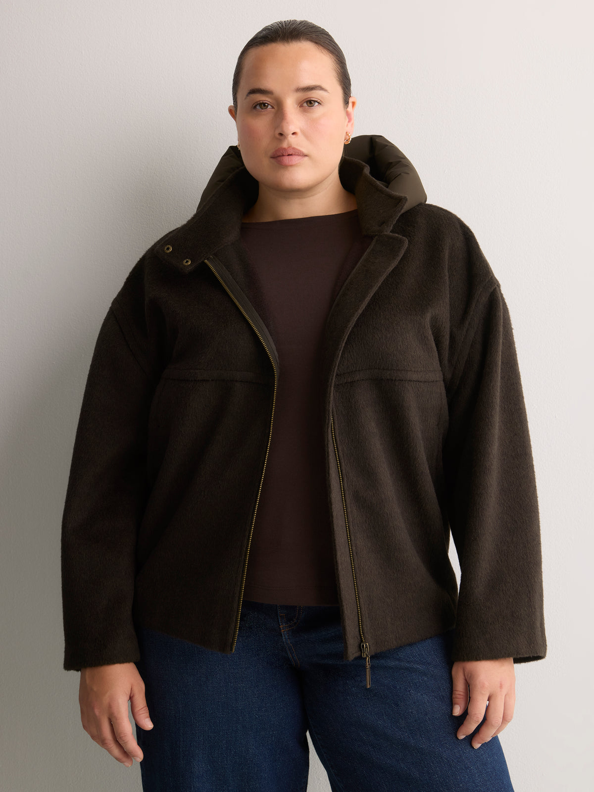 Unlined Coat with Puffer Hood