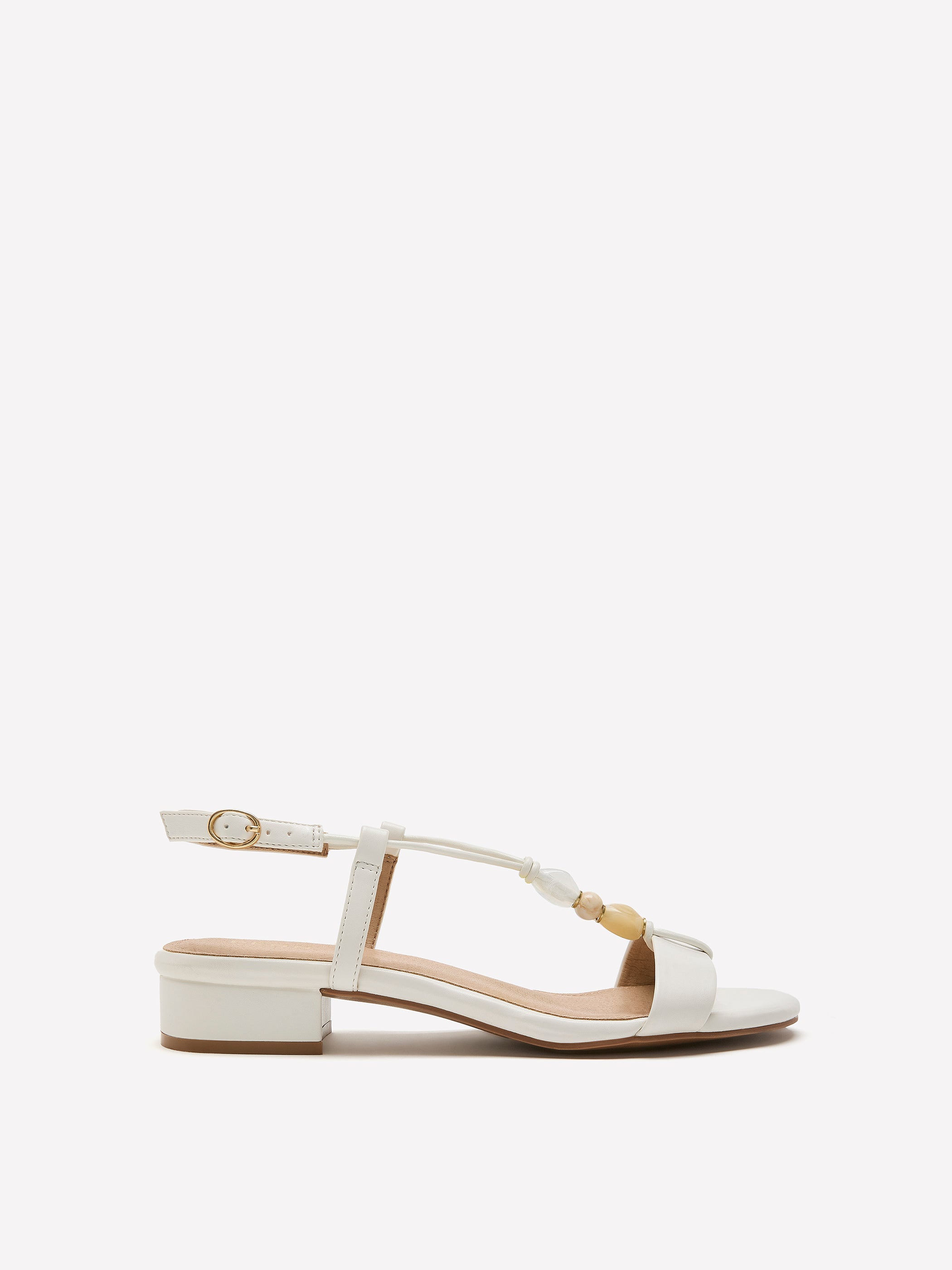 Extra Wide Width, Low Block-Heel Beaded Sandal