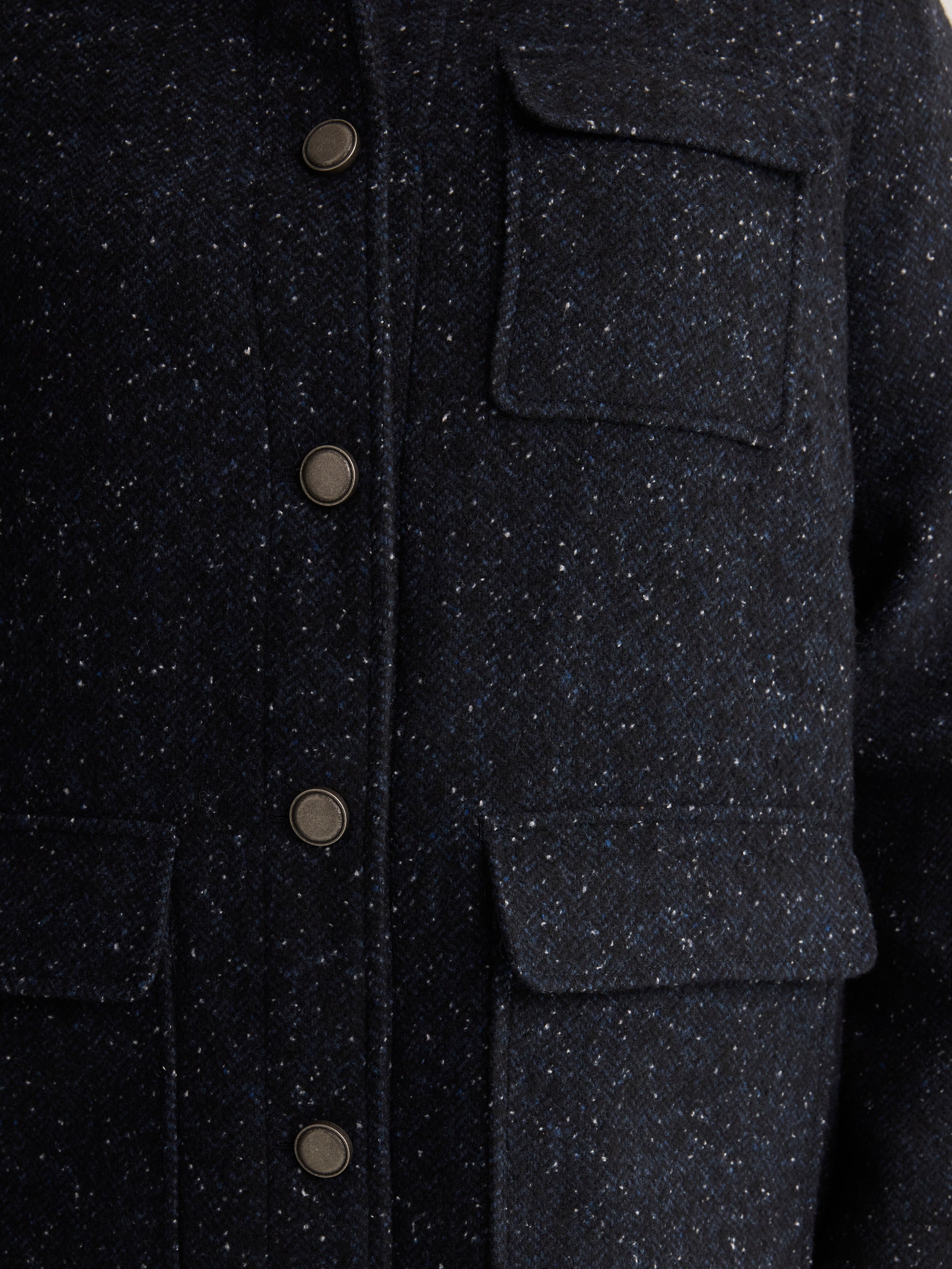 Blue Tweed Barn Jacket with Faux-Leather Collar
