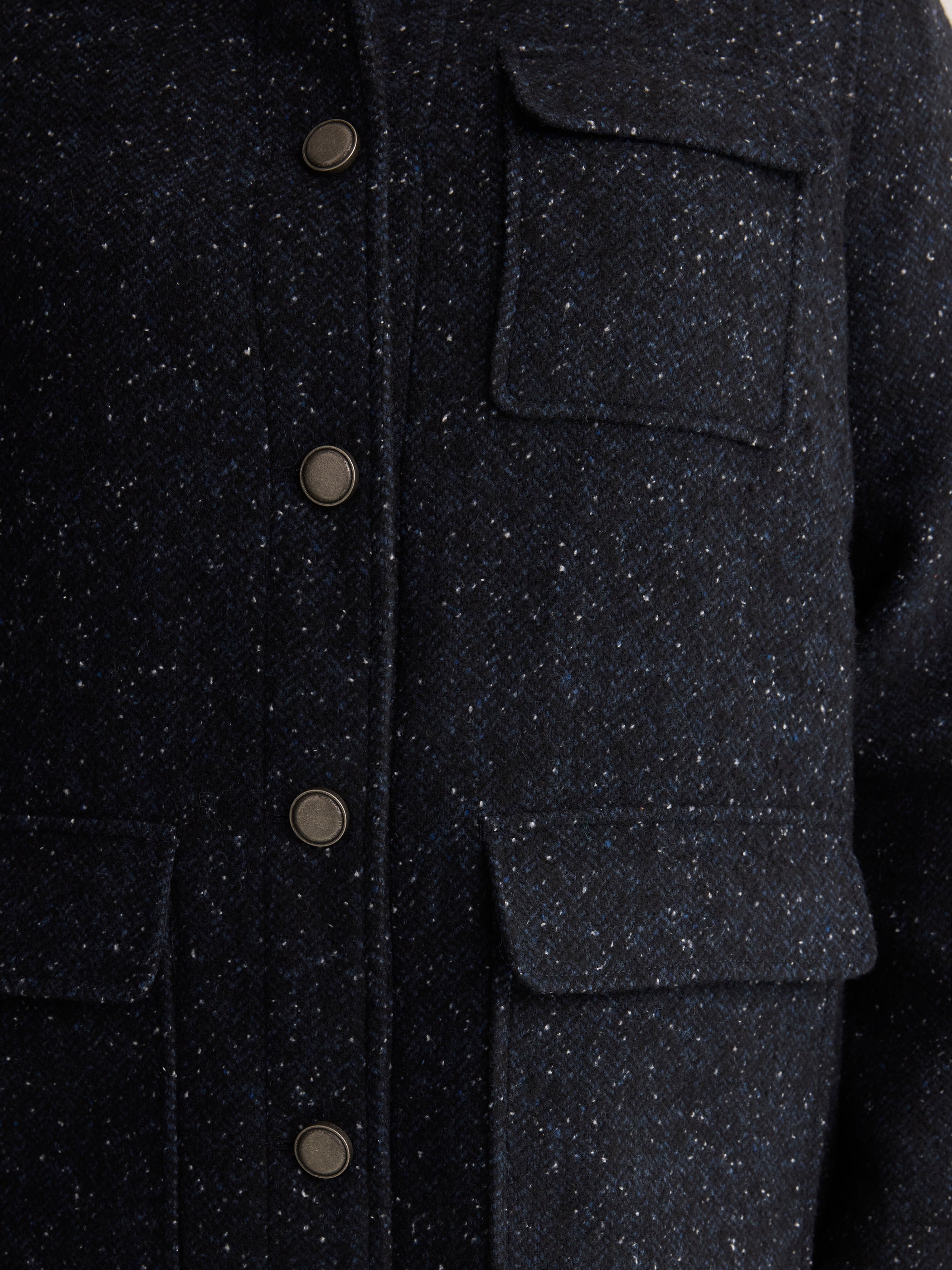 Blue Tweed Barn Jacket with Faux-Leather Collar