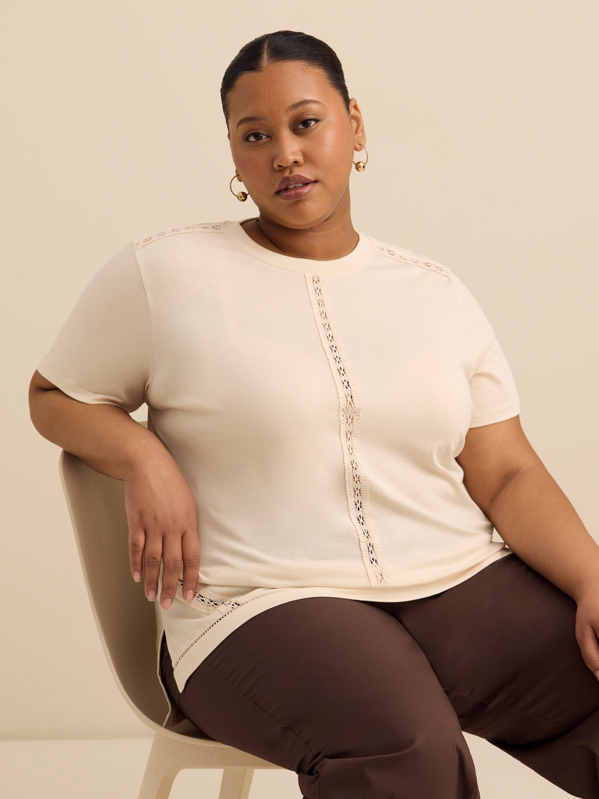 Crewneck Top with Crochet Details