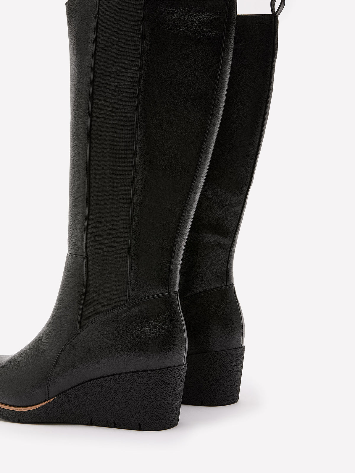 Extra Wide Width, Black Tall Faux-Leather Wedge Boots