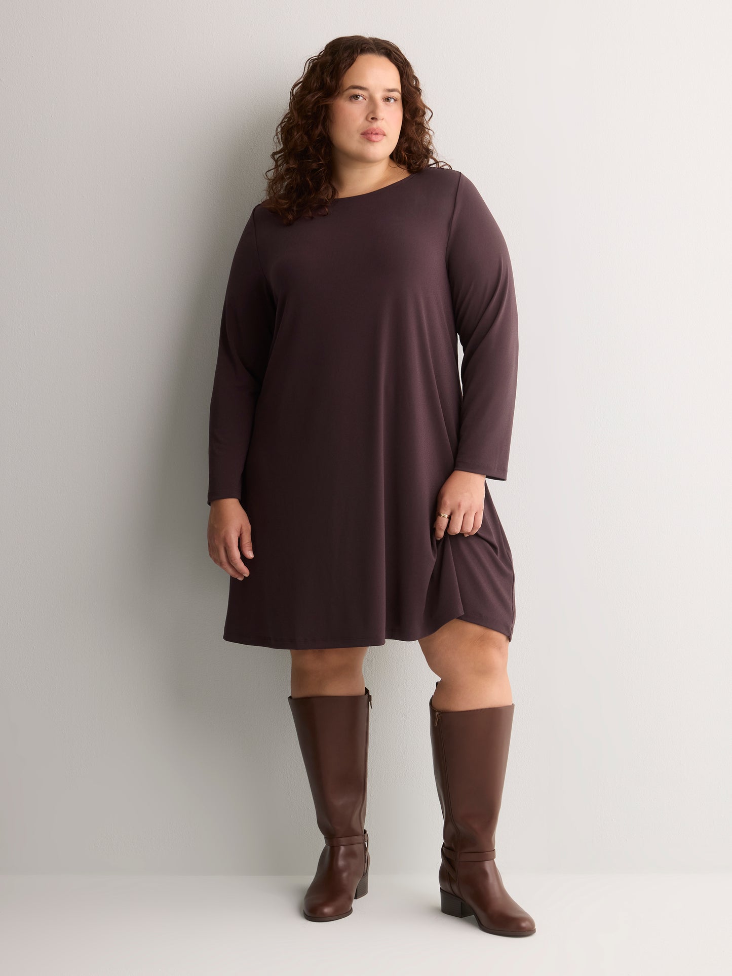 Draped-Neck Swing Dress