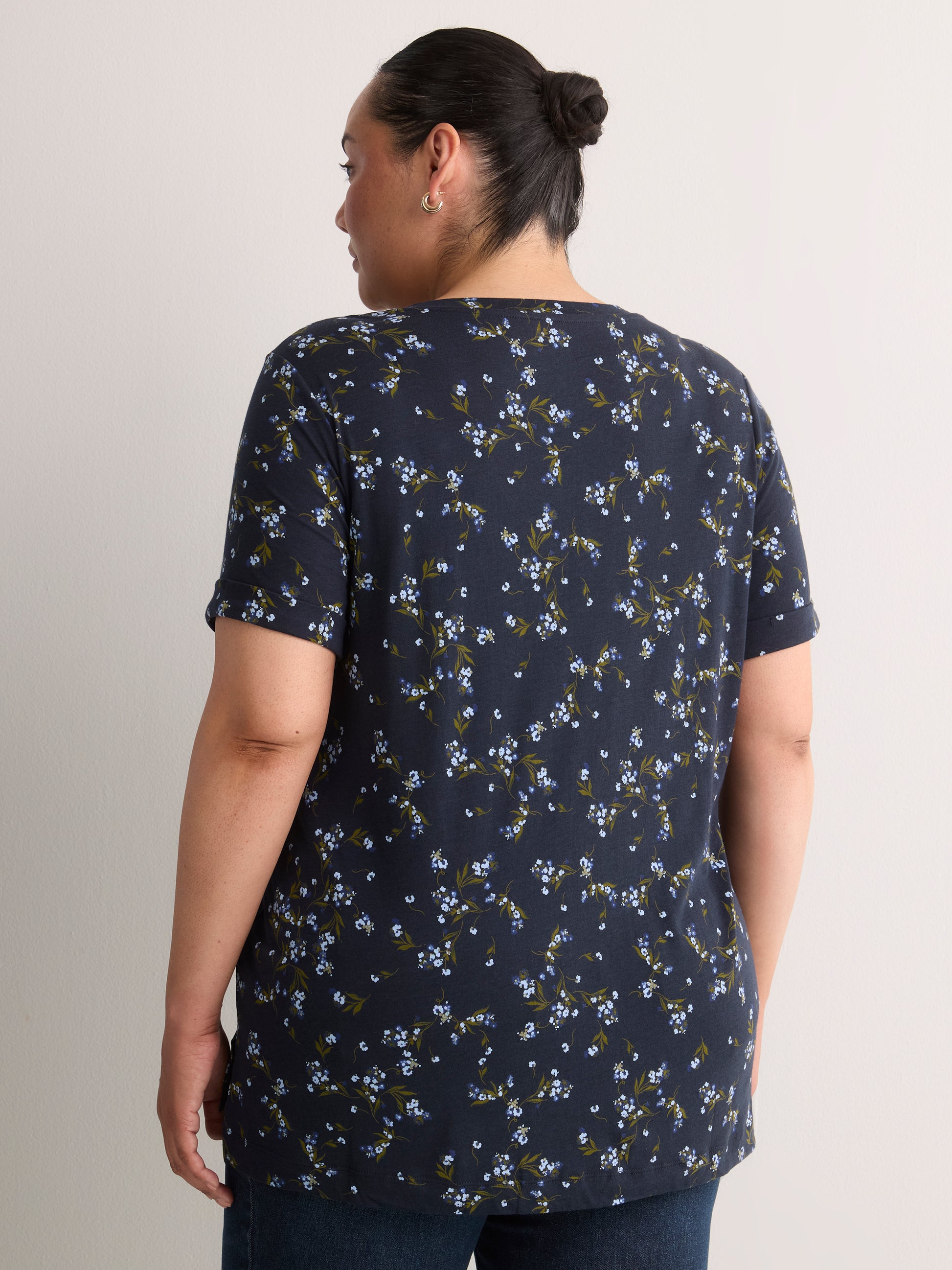 Boyfriend-Fit V-Neck Tee with Slits