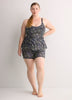 Black Wave-Print A-Line Tankini Top - Active Zone
