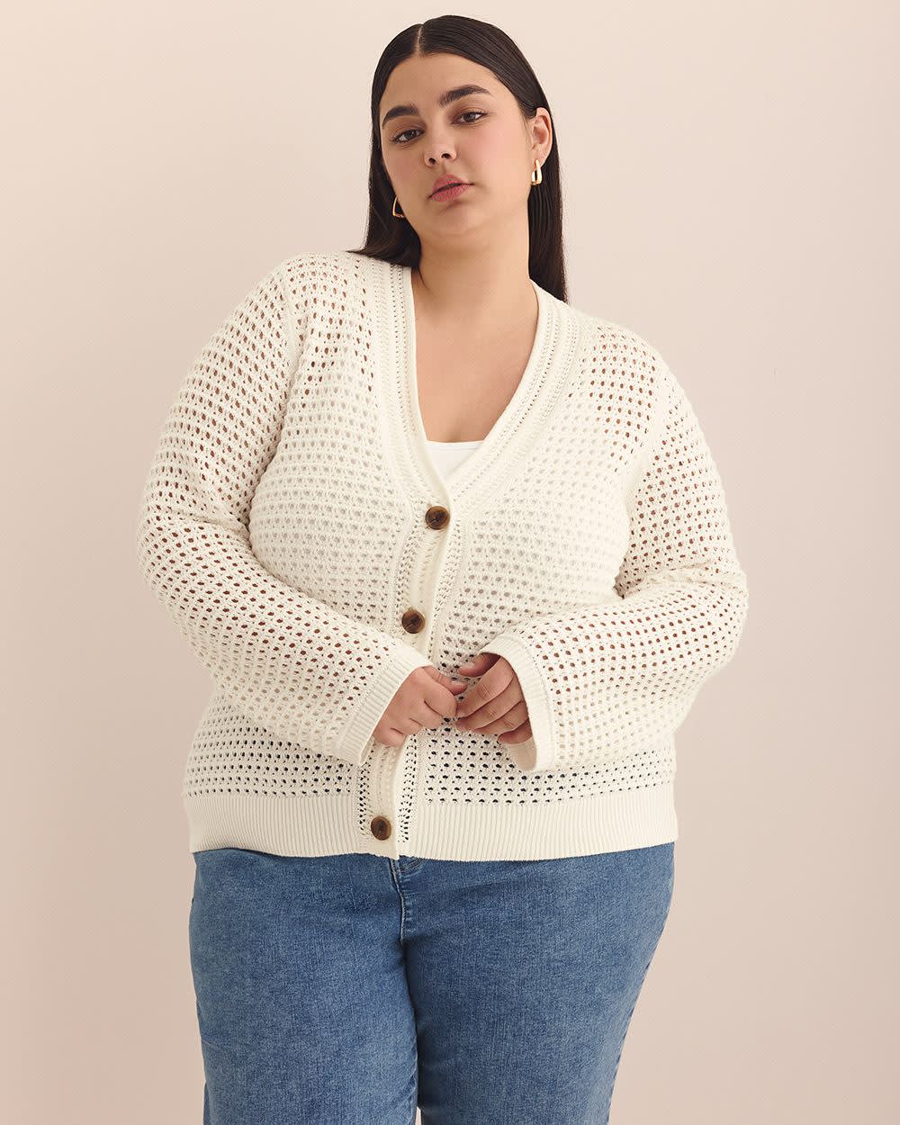 Long-Sleeve Crochet Cotton Cardigan