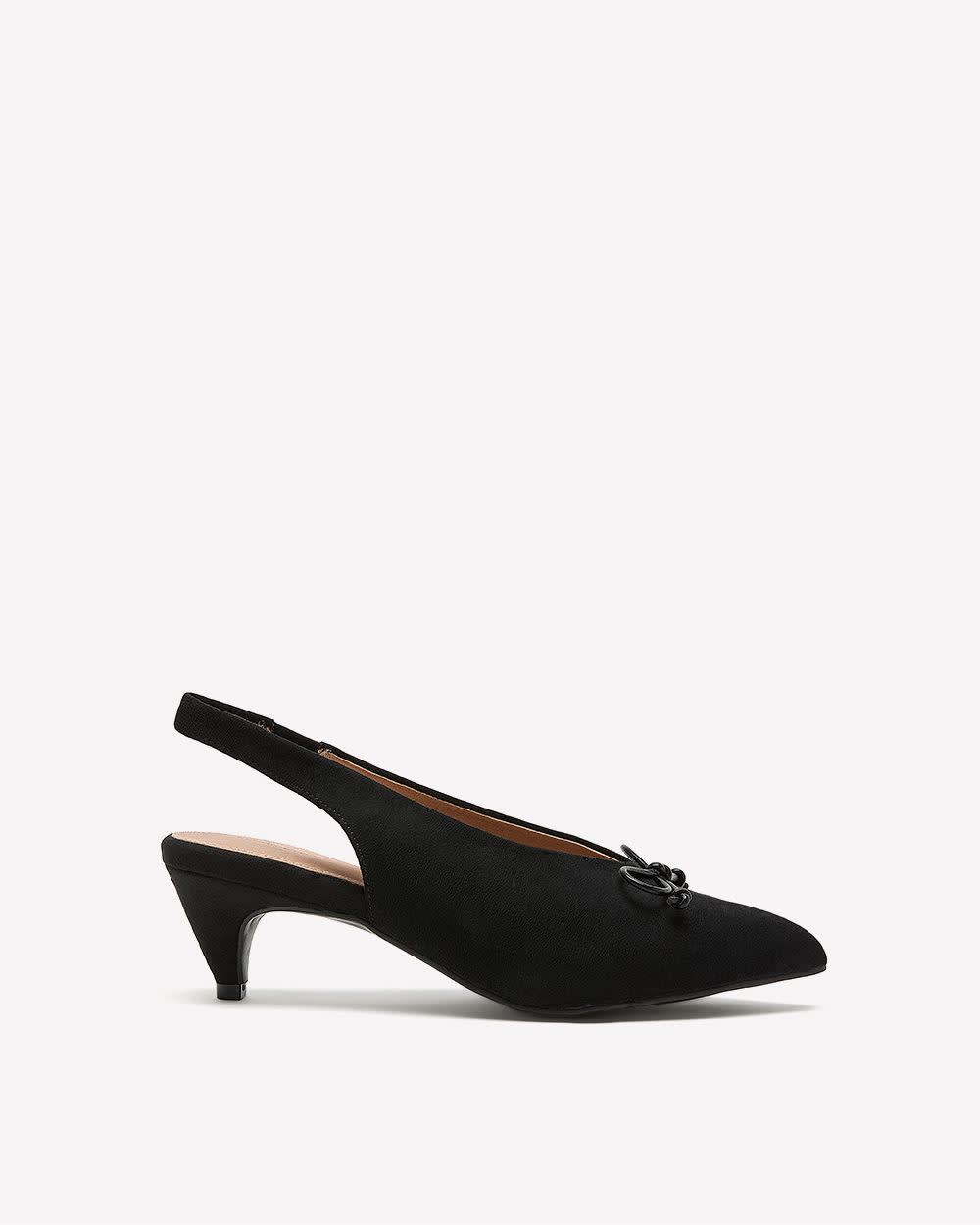 Extra Wide Width, Black Microsuede Slingback Pointy Shoes