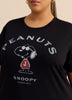 Black Short-Sleeve Crew Neck Tee with Snoopy Print