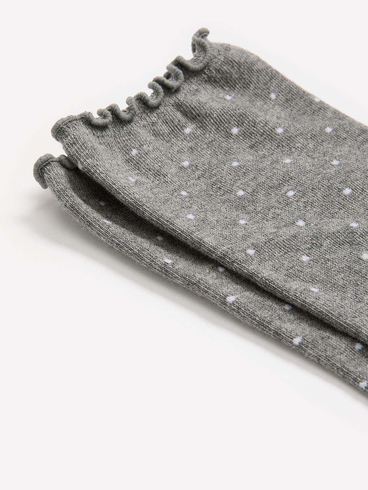 Grey Micro-Dot Crew Socks with Lettuce Edge