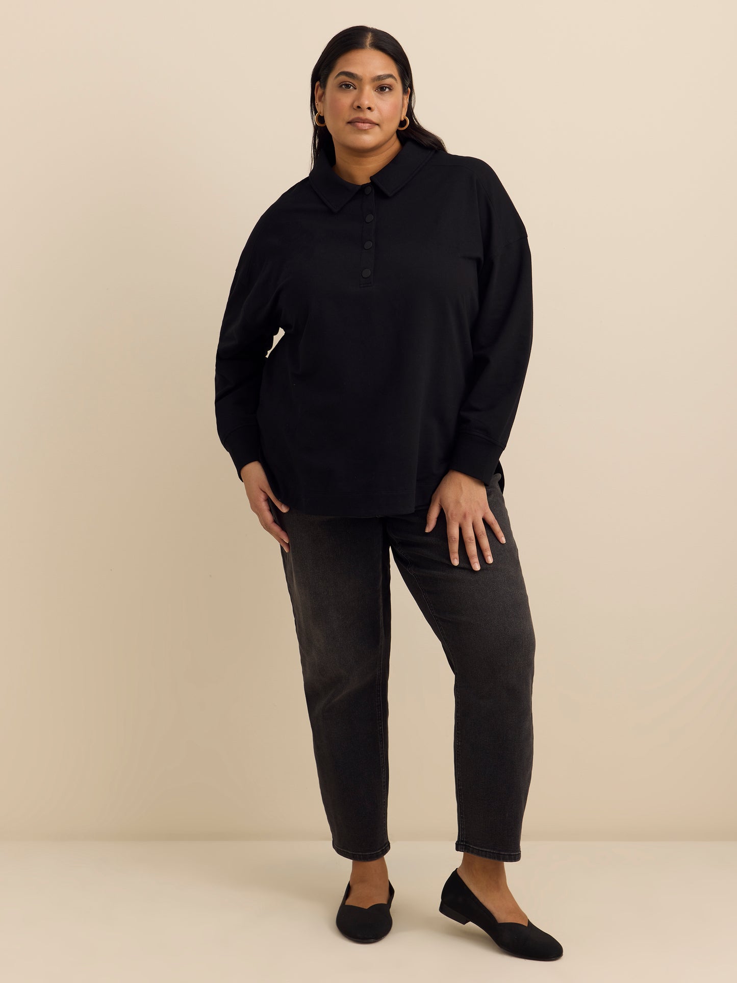 Polo Sweatshirt with Tulip Hem - ActiveZone