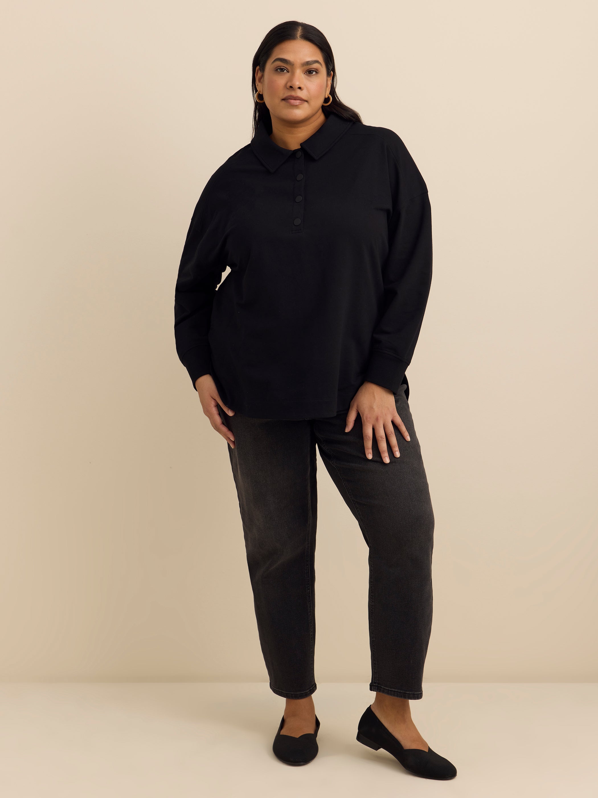 Polo Sweatshirt with Tulip Hem - ActiveZone