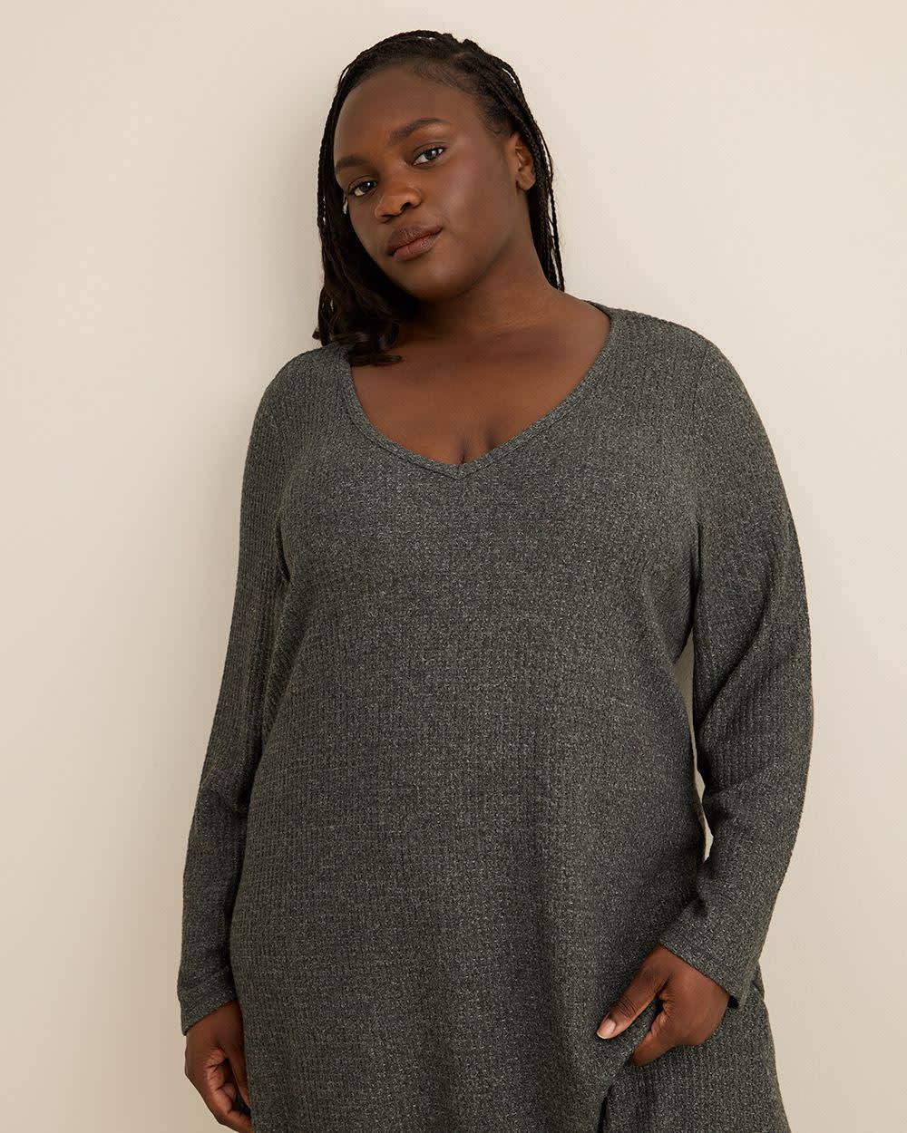 Chemise de nuit grise à manches longues en tricot gaufré - ti Voglio