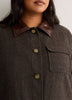 Brown Herringbone Barn Jacket with Faux-Leather Collar