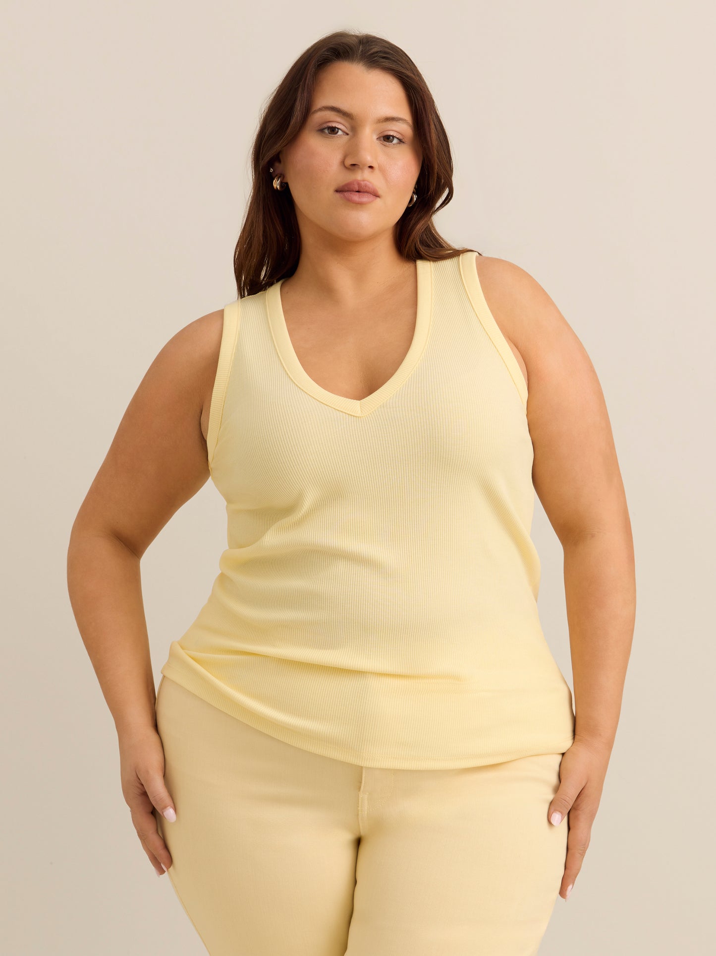 Fitted V-Neck Ribbed Knit Tank Top - Addition Elle