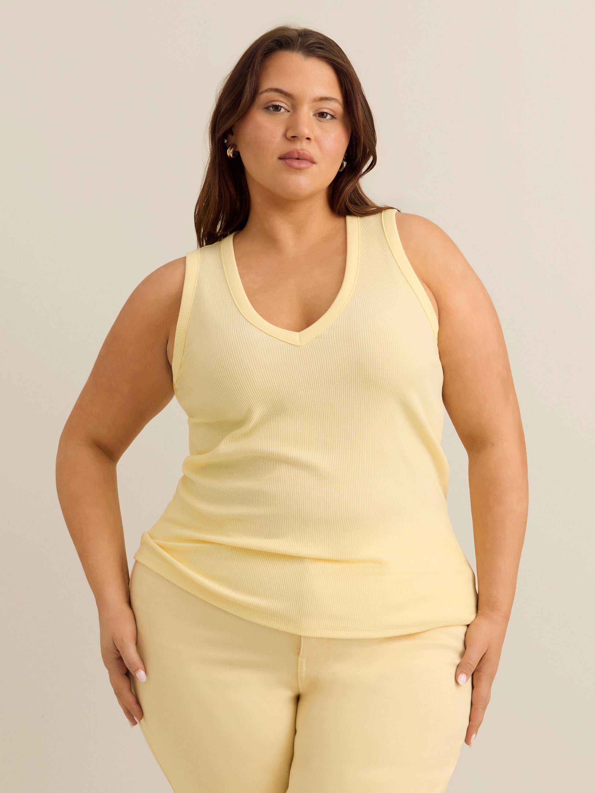 Fitted V-Neck Ribbed Knit Tank Top - Addition Elle