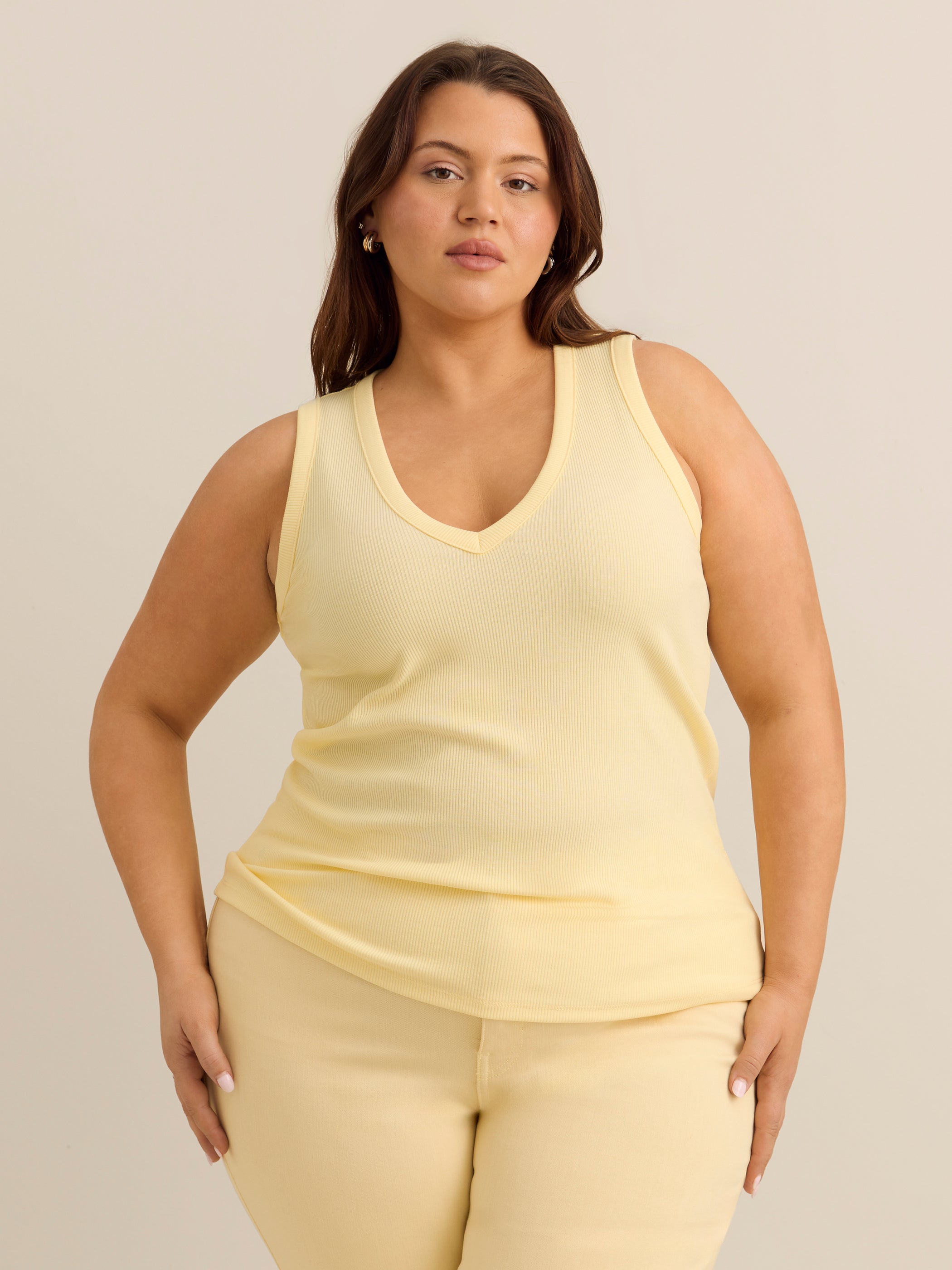 Fitted V-Neck Ribbed Knit Tank Top - Addition Elle