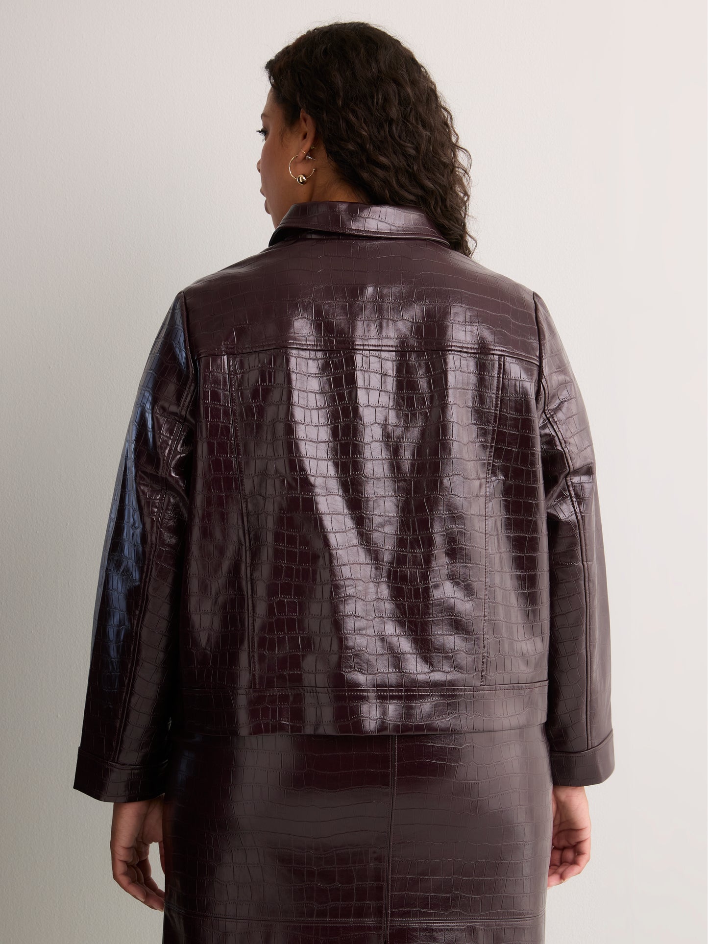 Short Faux Croco Leather Jacket
