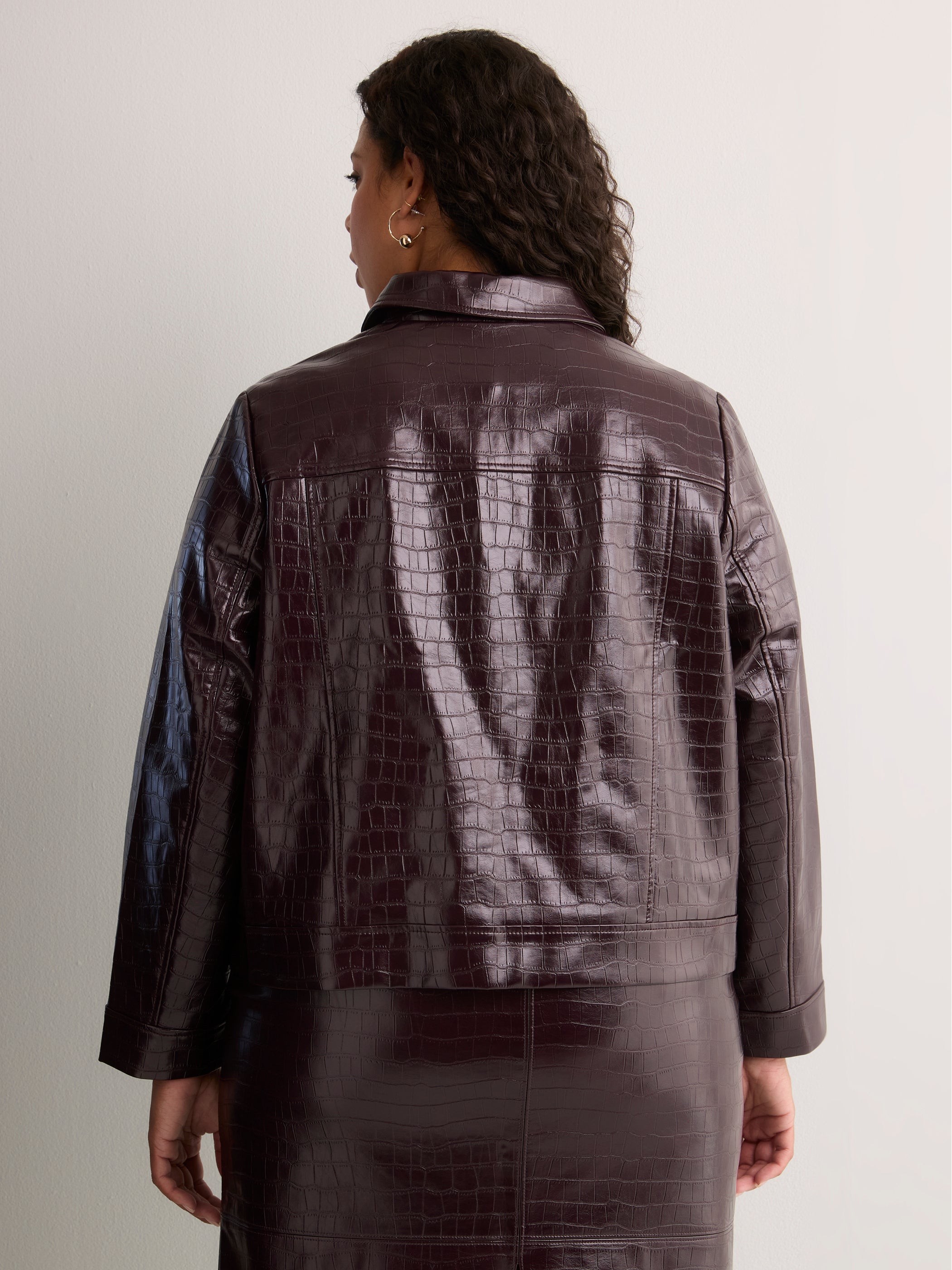 Short Faux Croco Leather Jacket