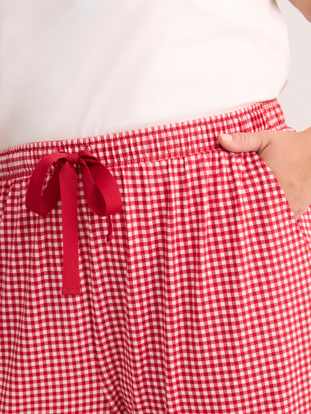 Red Gingham Buttoned Down Shirt and Straight Pant Pyjama Set - tiVOGLIO