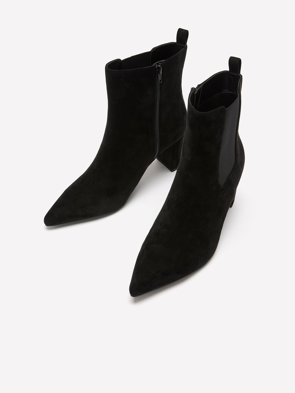 Wide Width, Greater Black Microsuede High-Heel Pointed-Toe Bootie
