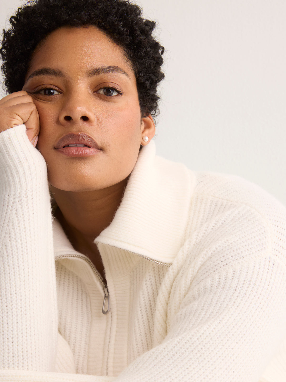 Loose-Fit Half-Zip Shaker Knit Sweater