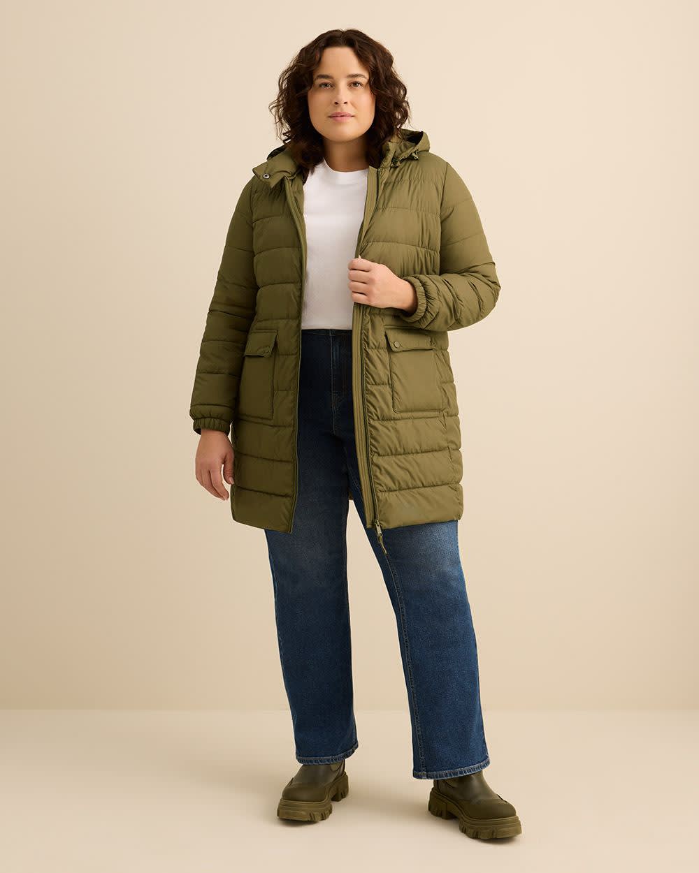 Long Packable Jacket with Removable Hood