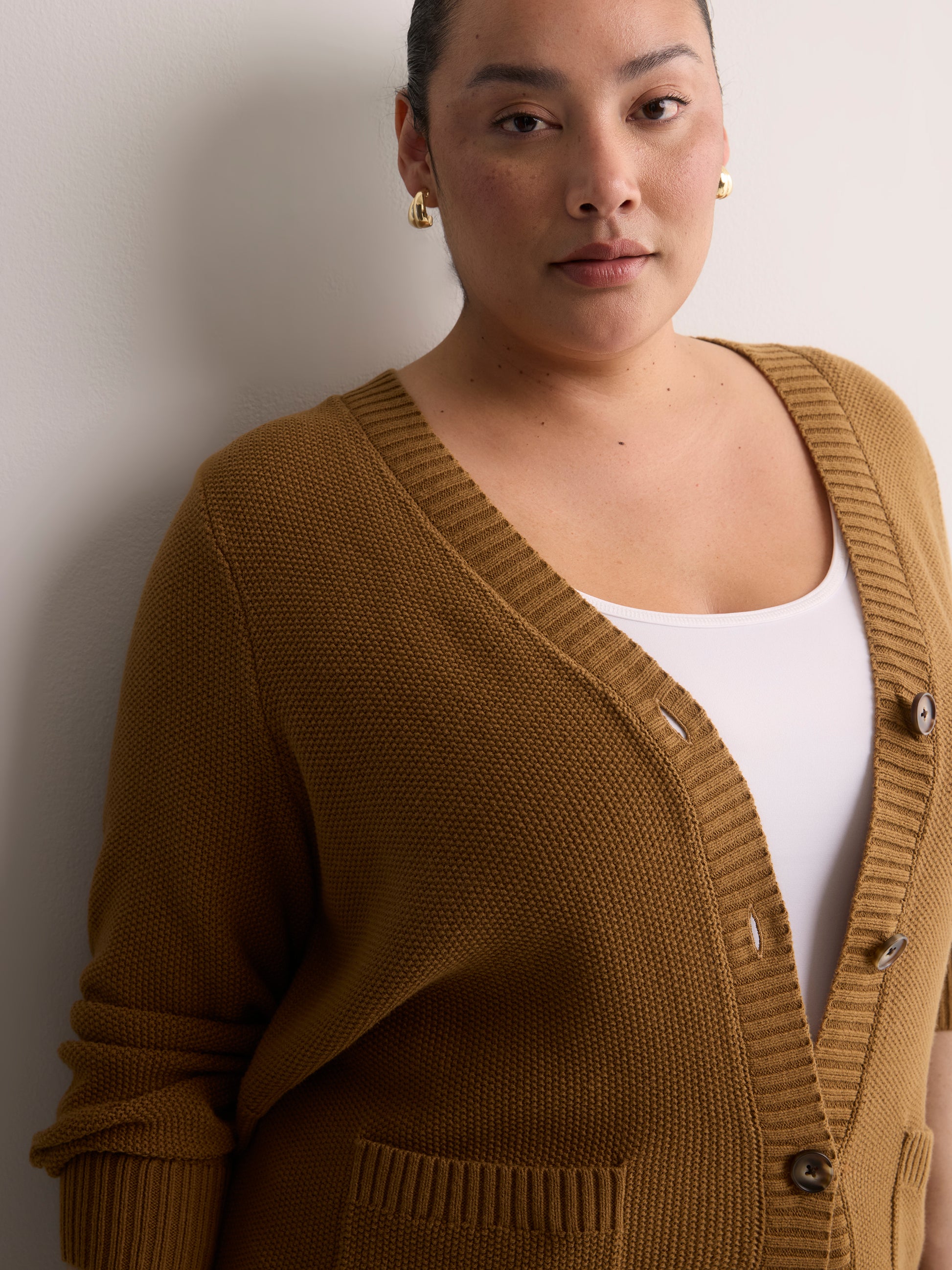 Straight-Fit V-Neck Tunic Cardigan