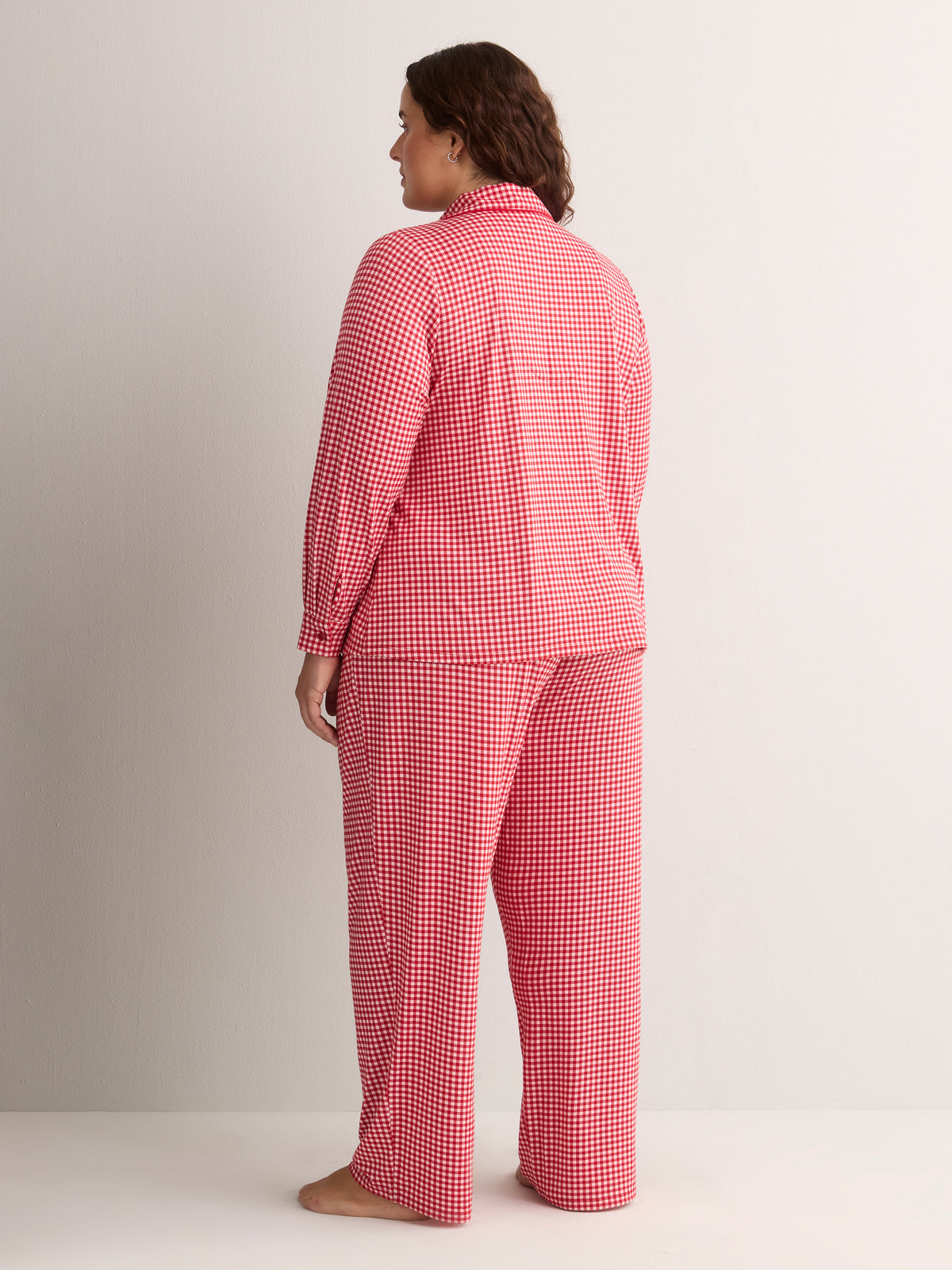 Red Gingham Buttoned Down Shirt and Straight Pant Pyjama Set - tiVOGLIO