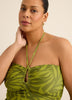 Haut tankini vert froncé style bandeau à motif de feuillage