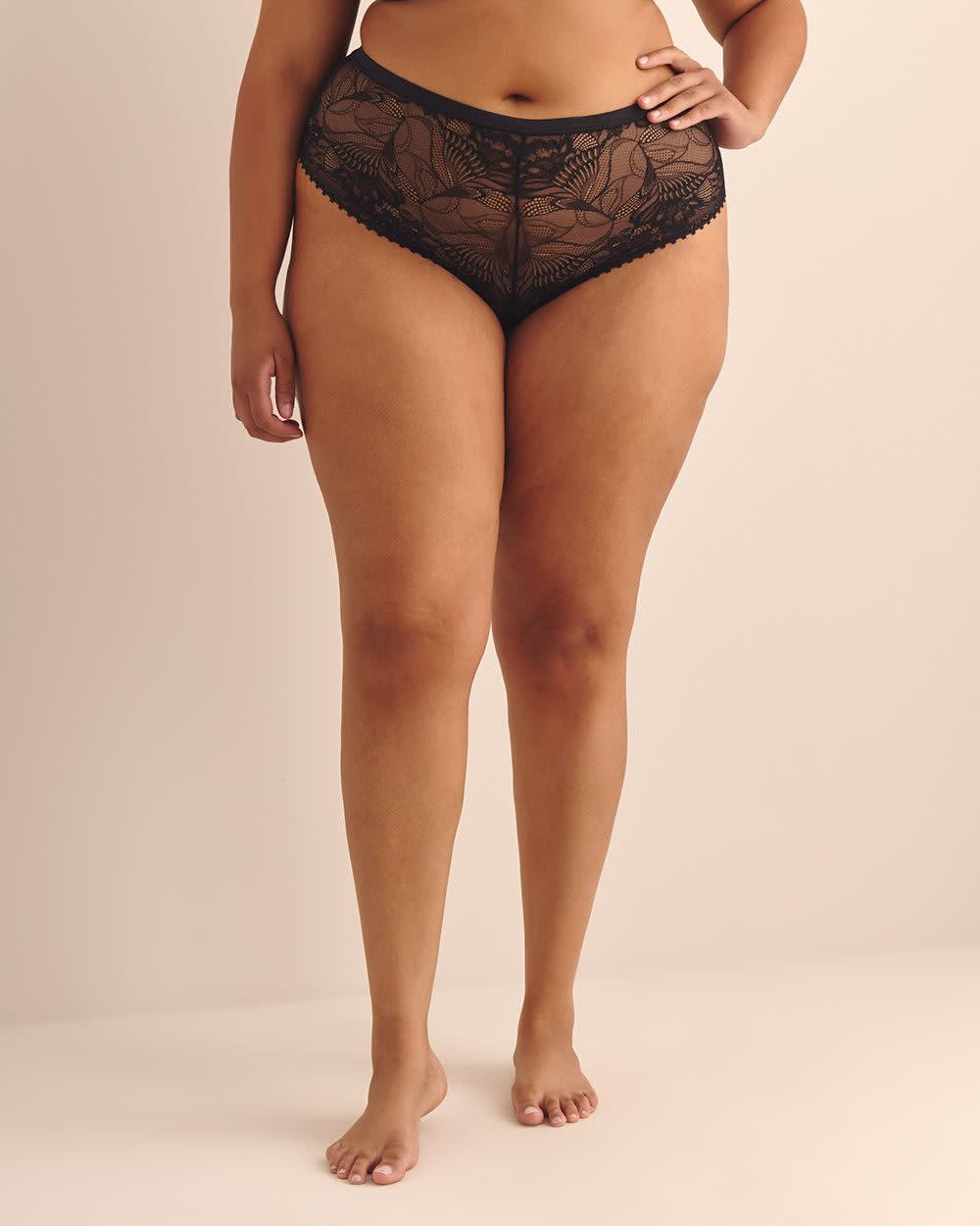 Sexy Black Lace Cheeky Brief with Mesh - Déesse Collection