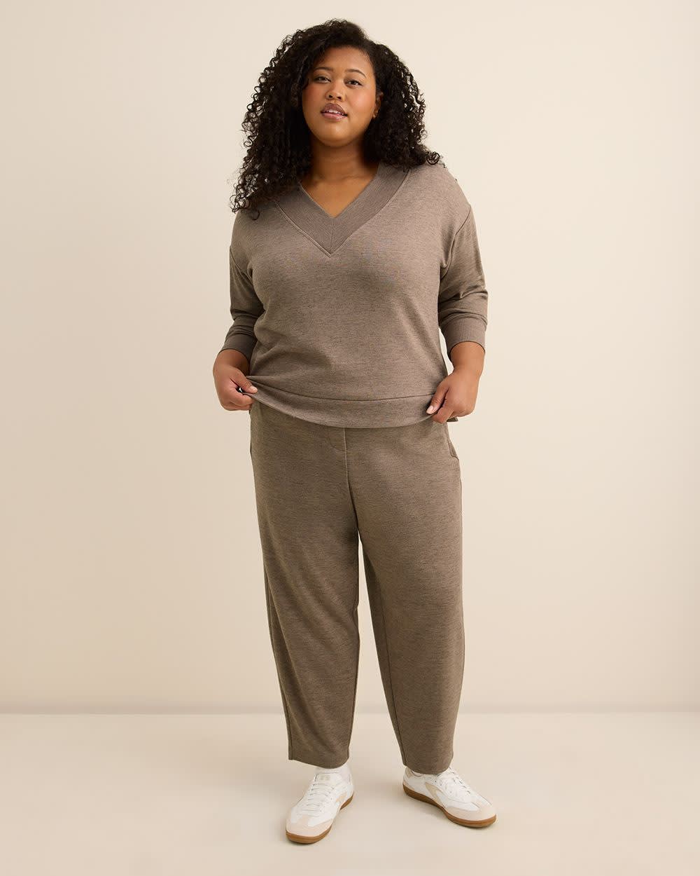 Dropped Shoulder Long-Sleeve V-Neck Top