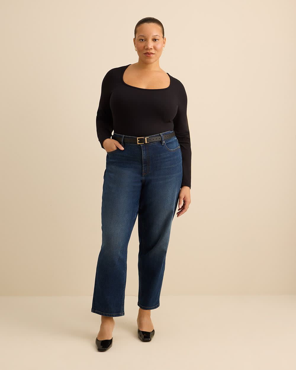 Rounded-Neck Long-Sleeve Top - Addition Elle